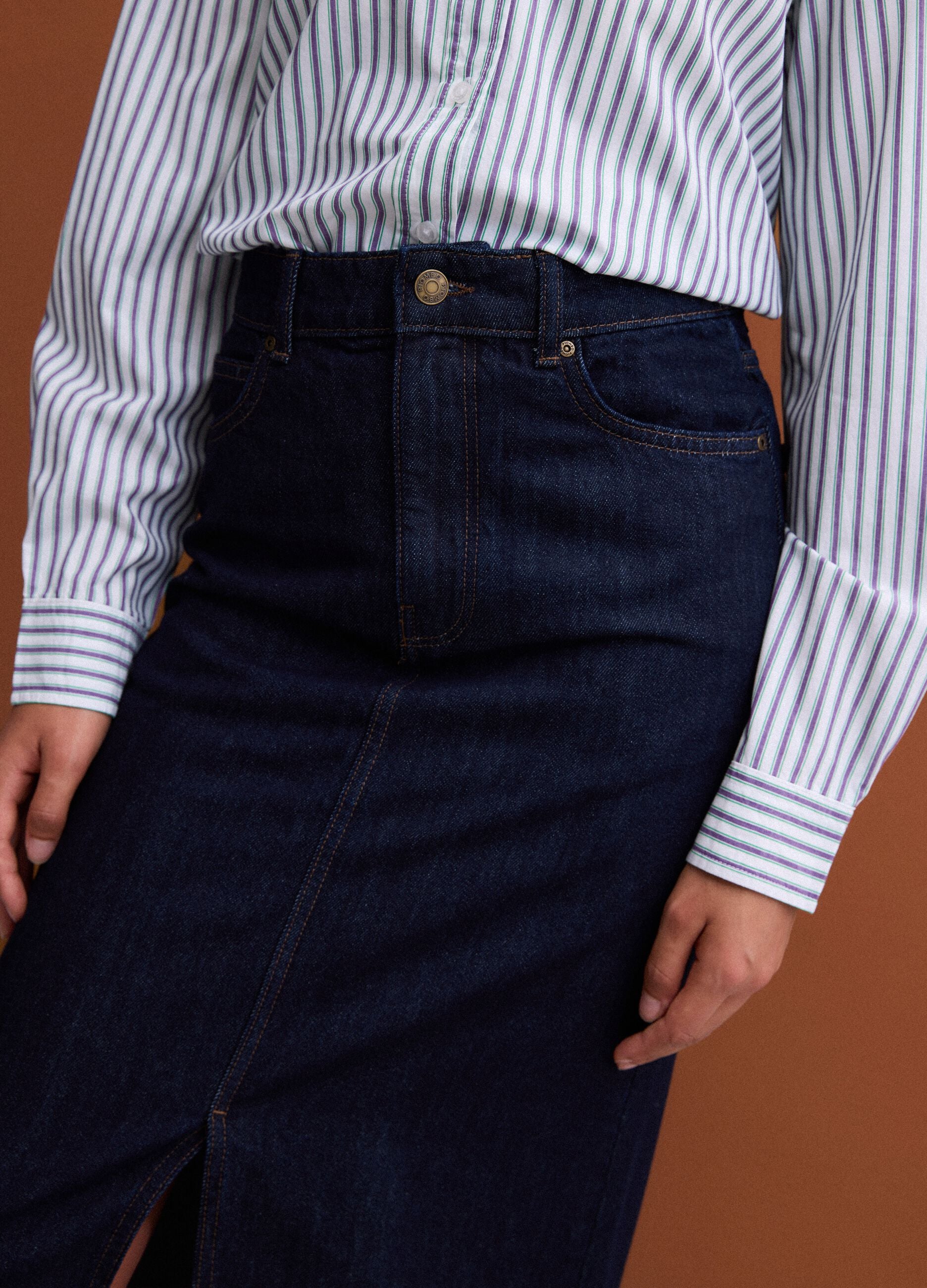 Blue midi skirt in pure cotton denim