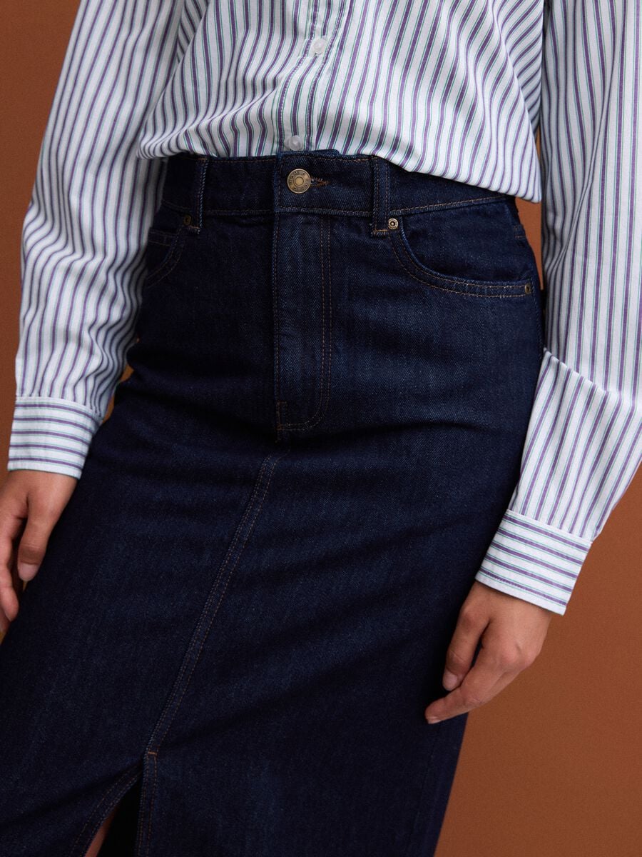 Blue midi skirt in pure cotton denim_3