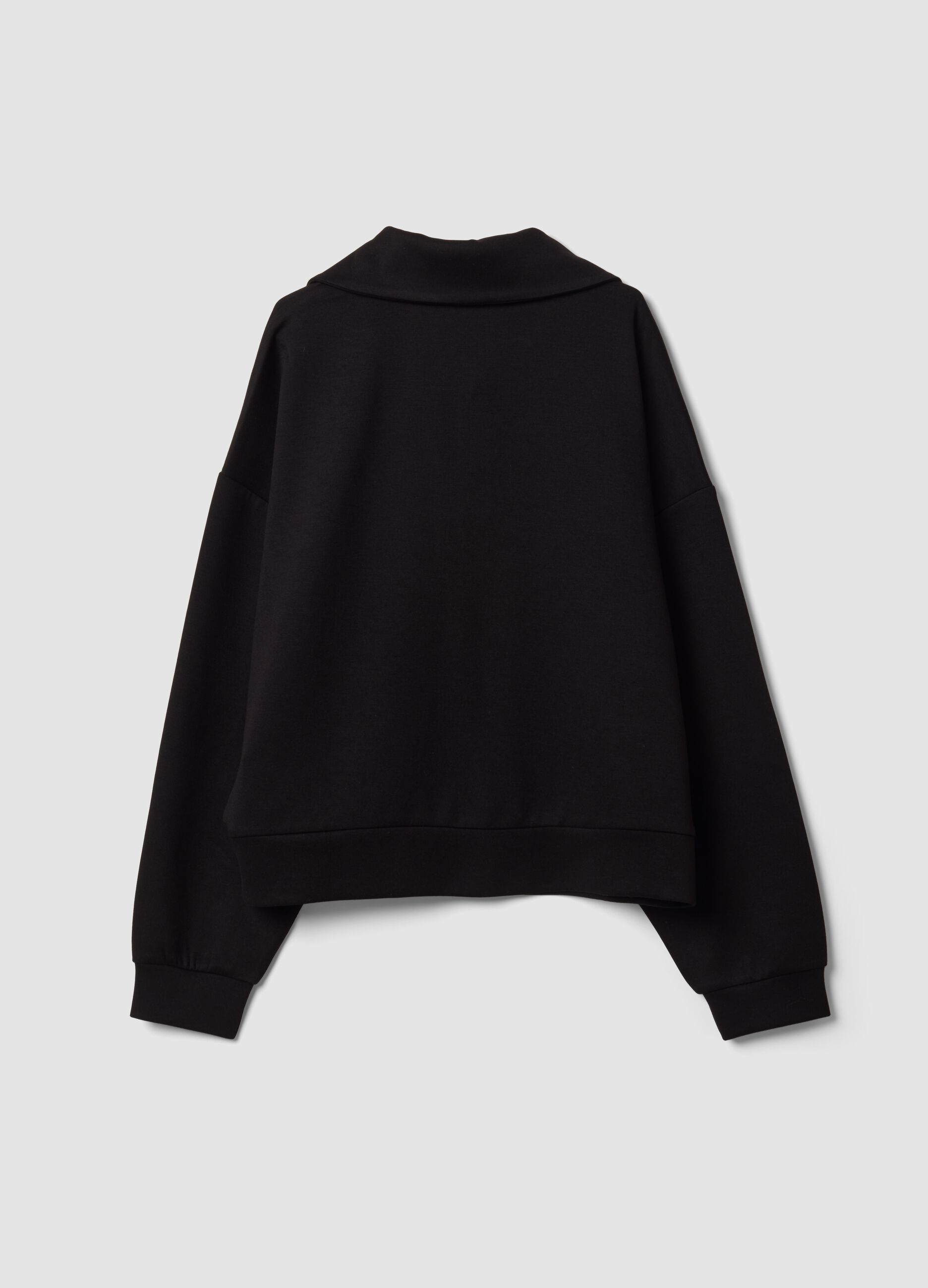 Black full-zip stretch viscose sweatshirt with collar