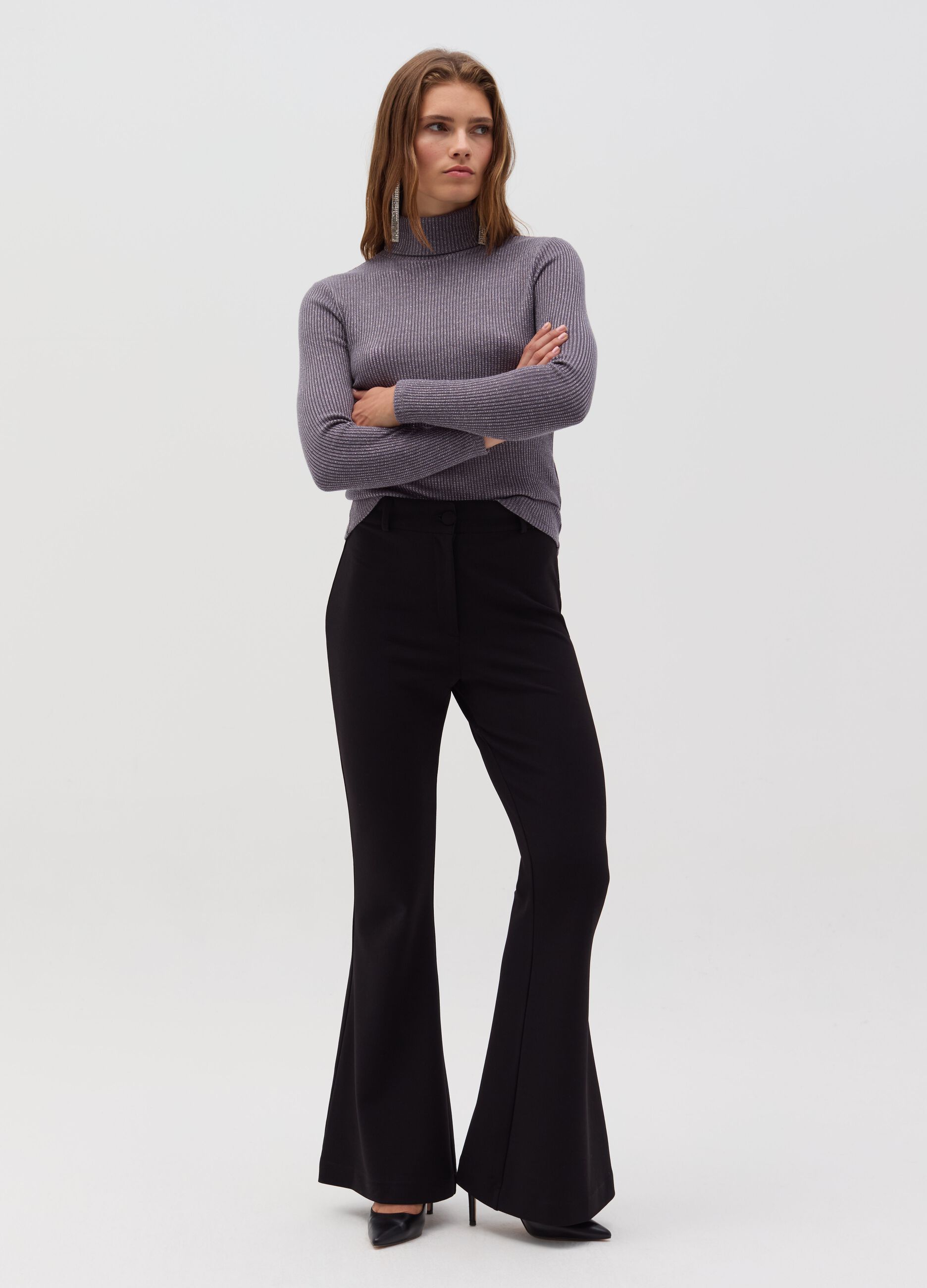 OVS T-shirt in lurex a maniche lunghe con collo alto