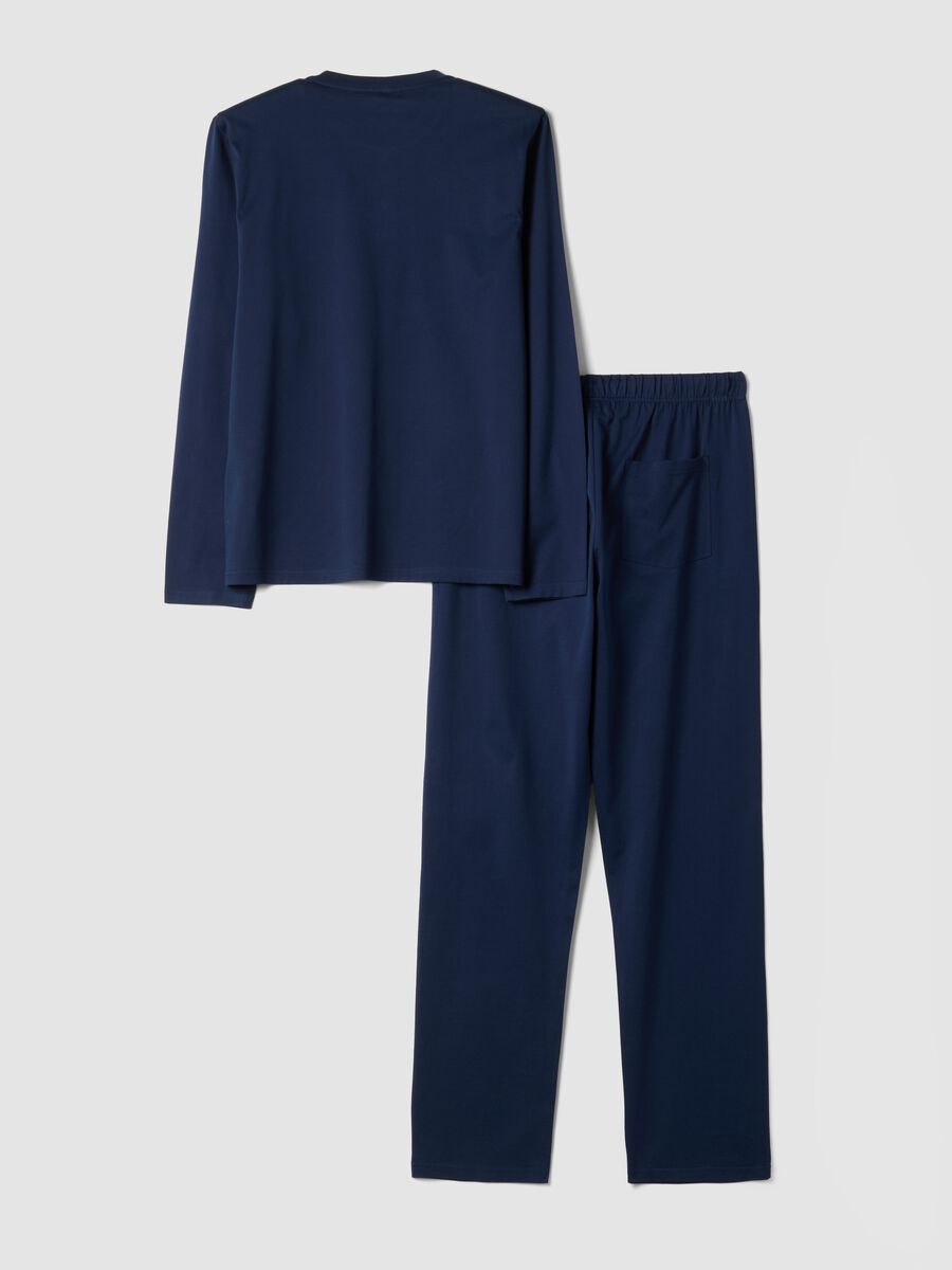 Pigiama blu in puro cotone organico con scollo serafino regular fit_2