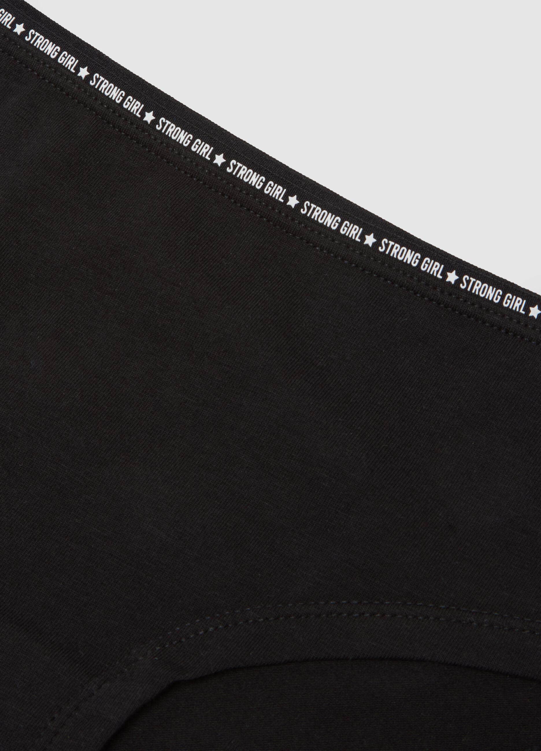 Black Stretch Cotton Girls' Briefs