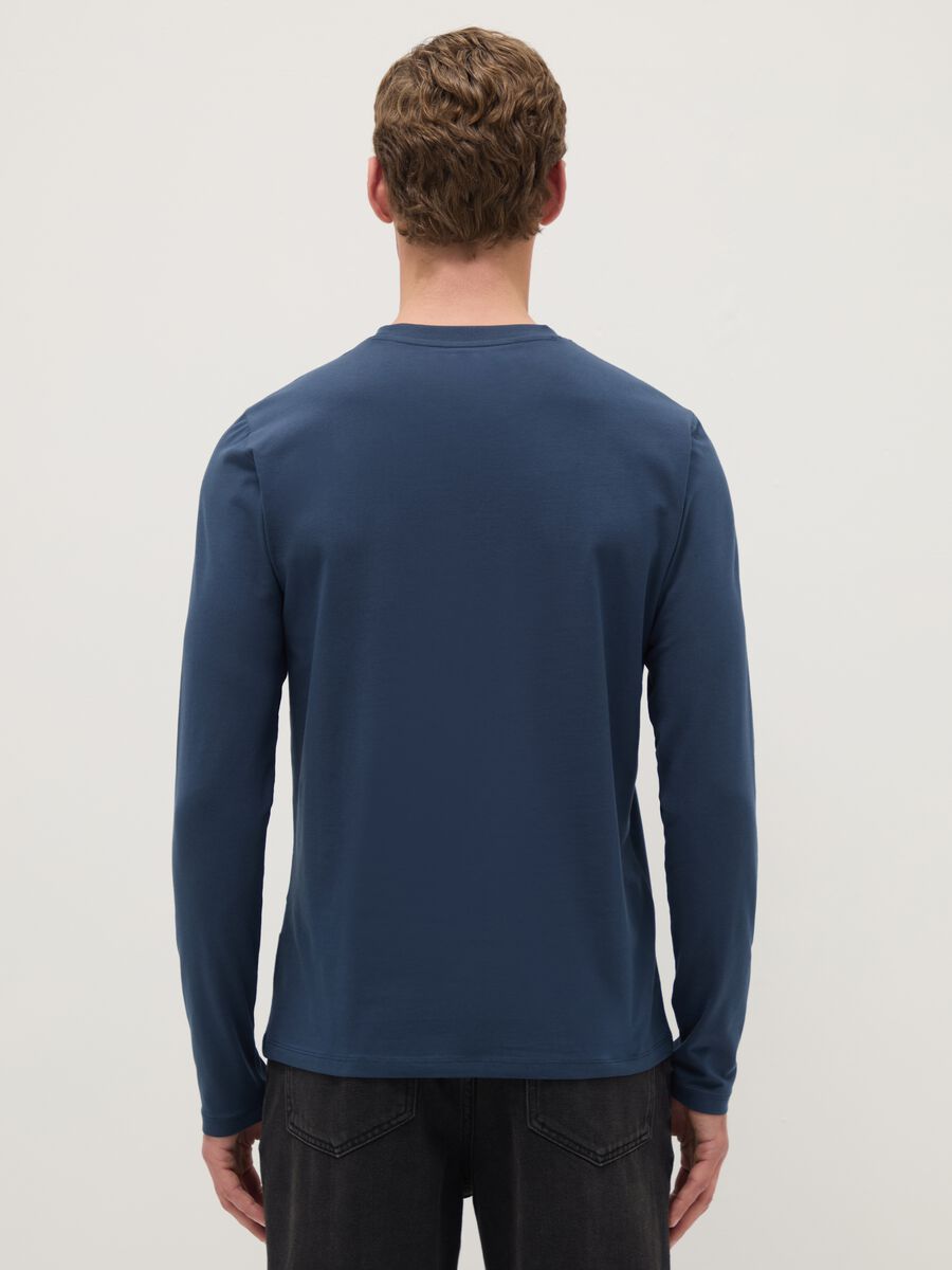 Regular fit blue long sleeve stretch cotton t-shirt_2