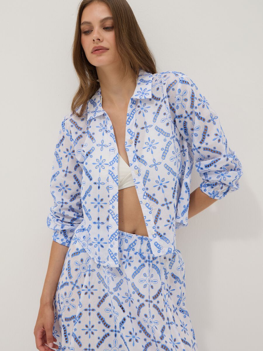 Blue organic cotton shirt with all-over print_0