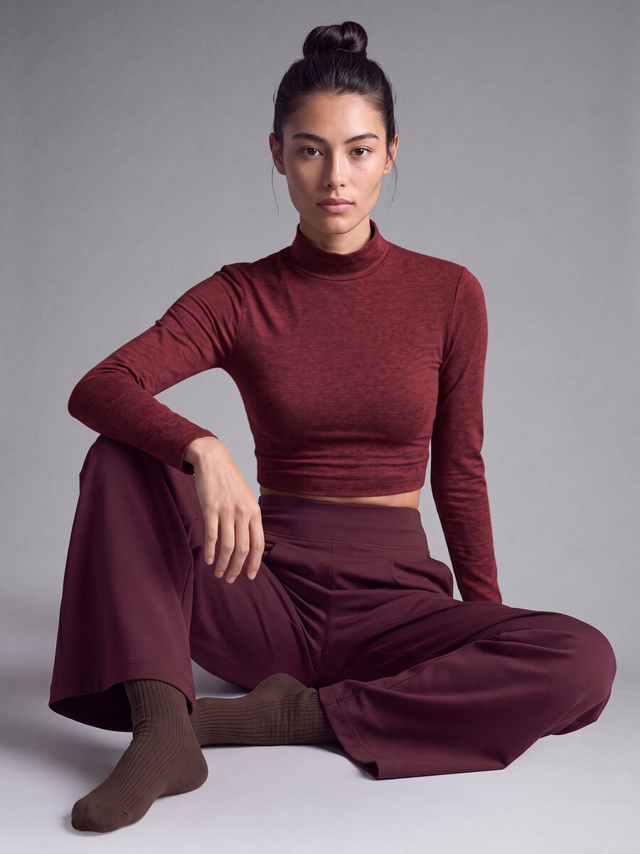 Pantaloni viola wide leg in tessuto elasticizzato_1