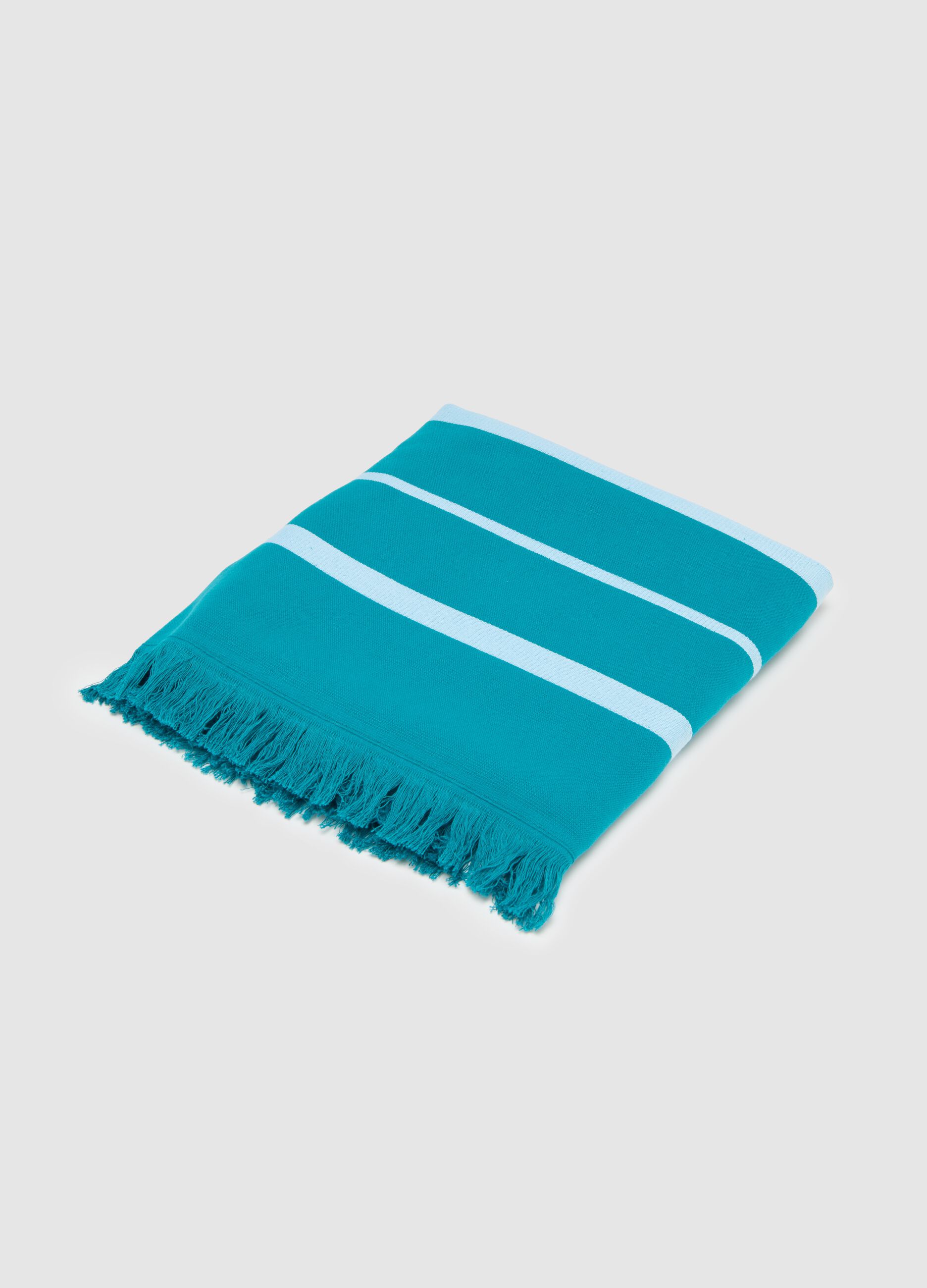 Women's Multicolour Cotton Beach Towel with Fringes