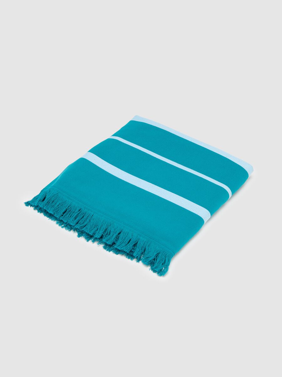 Women's Multicolour Cotton Beach Towel with Fringes_0