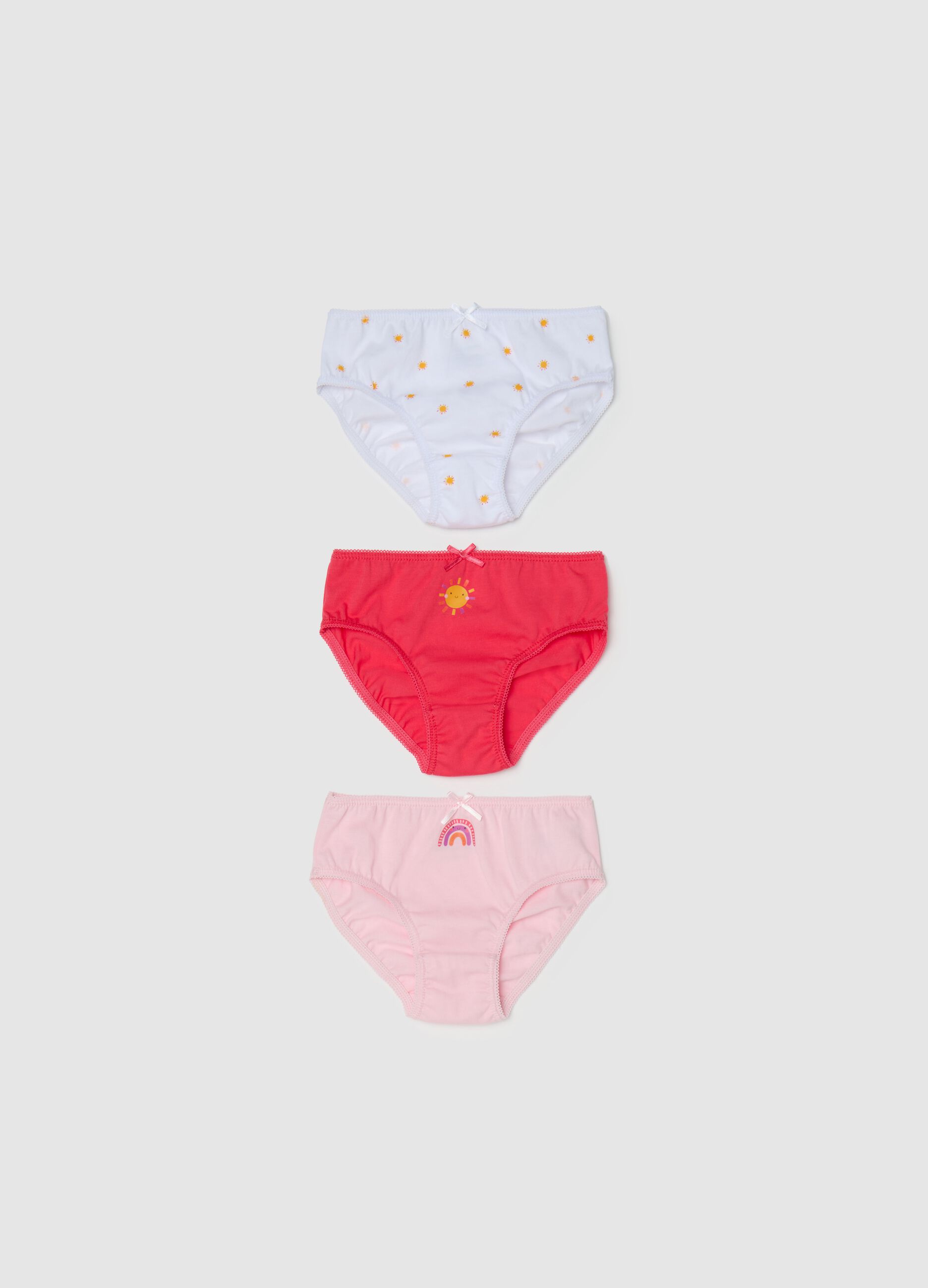 Three-pack briefs in cotton with bow and print