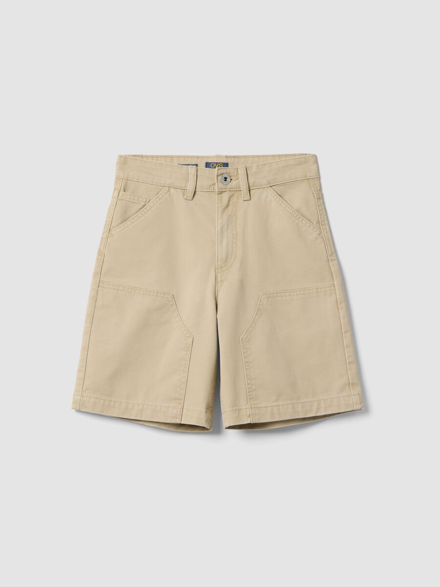 Shorts in puro cotone beige da ragazzo comfort fit_0