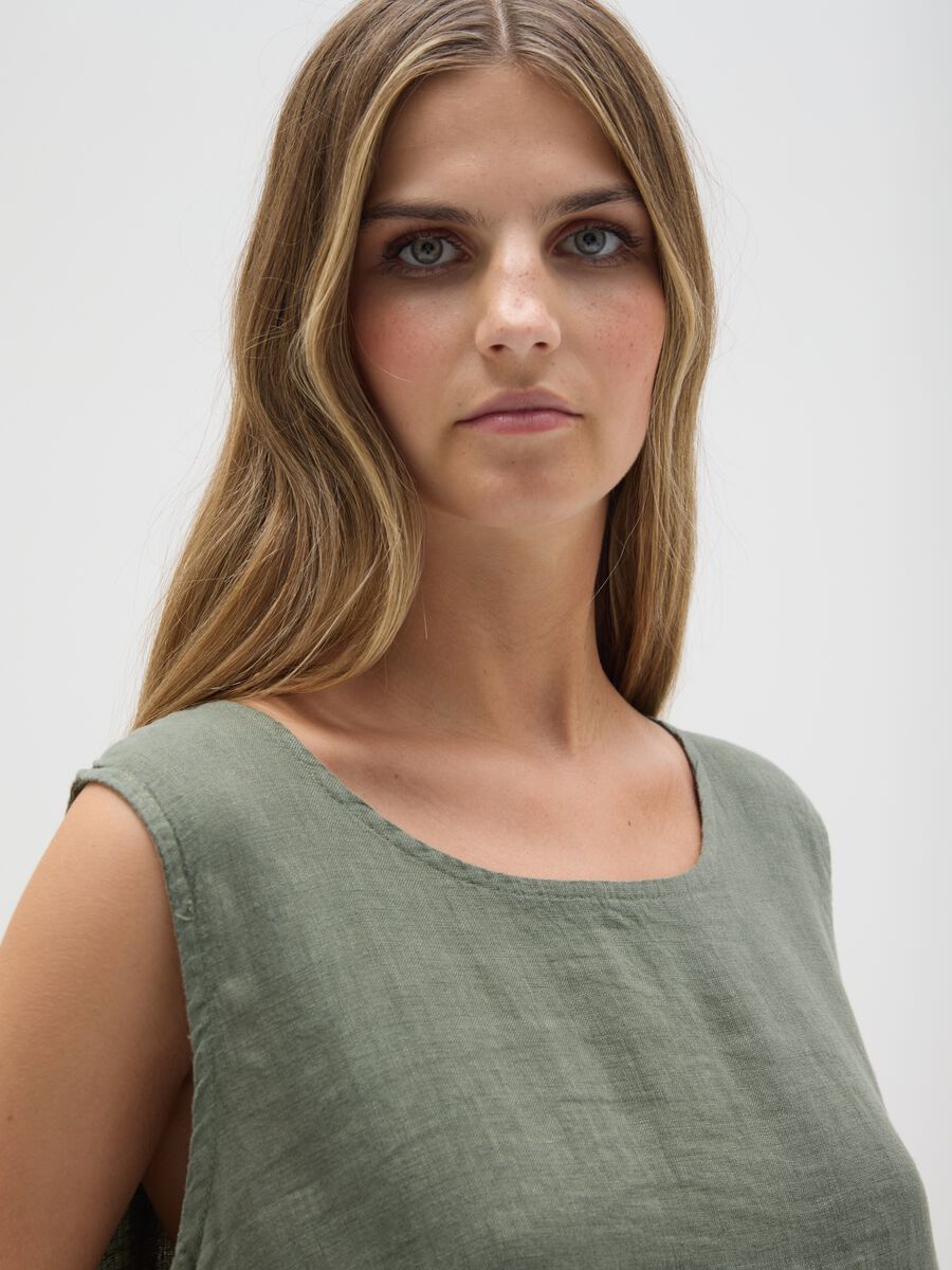 Women's dress in pure green linen regular fit_3