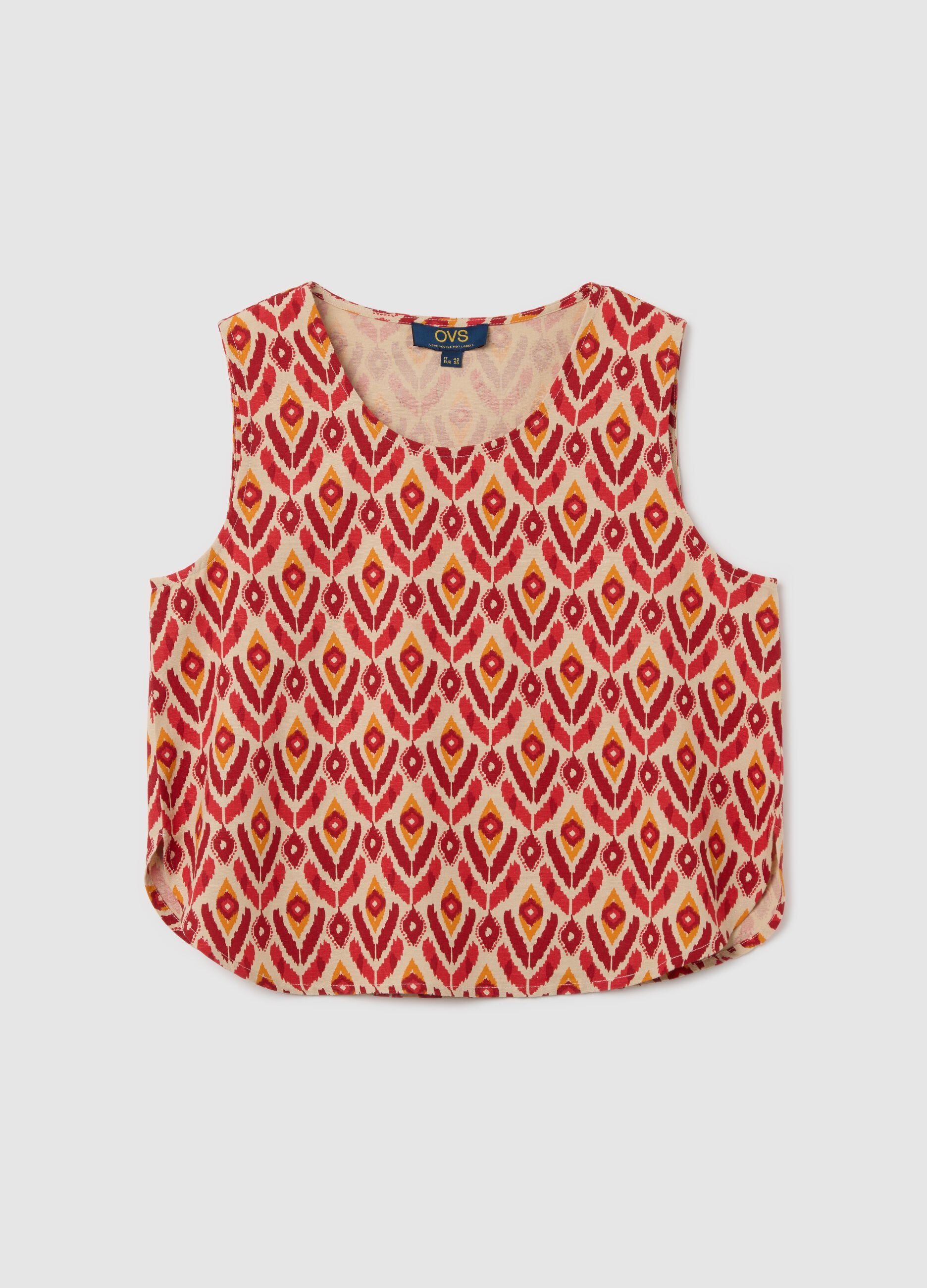 Beige tank top with ethnic pattern