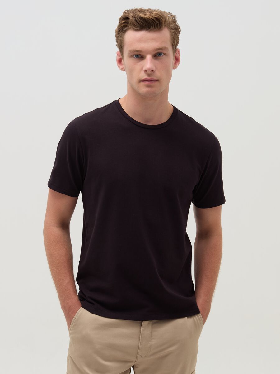 Stretch cotton T-shirt with crew-neck_0