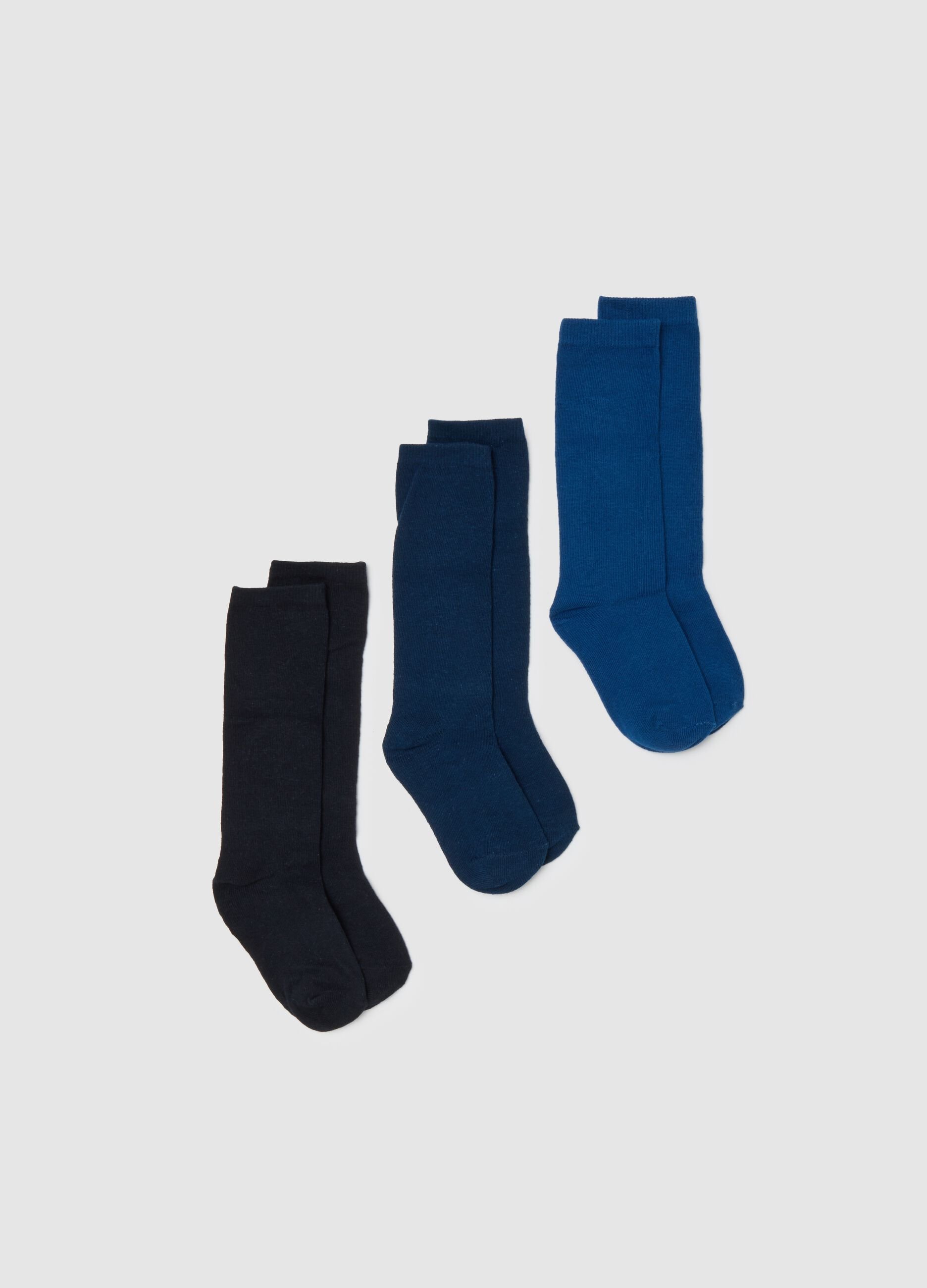 Long blue cotton blend socks for boys