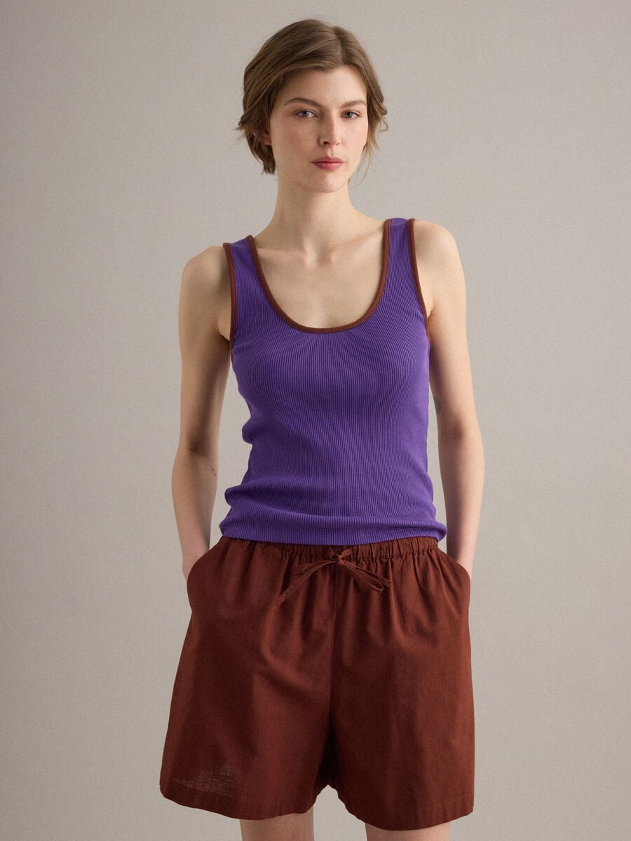 Tank top viola in puro cotone a costine_1