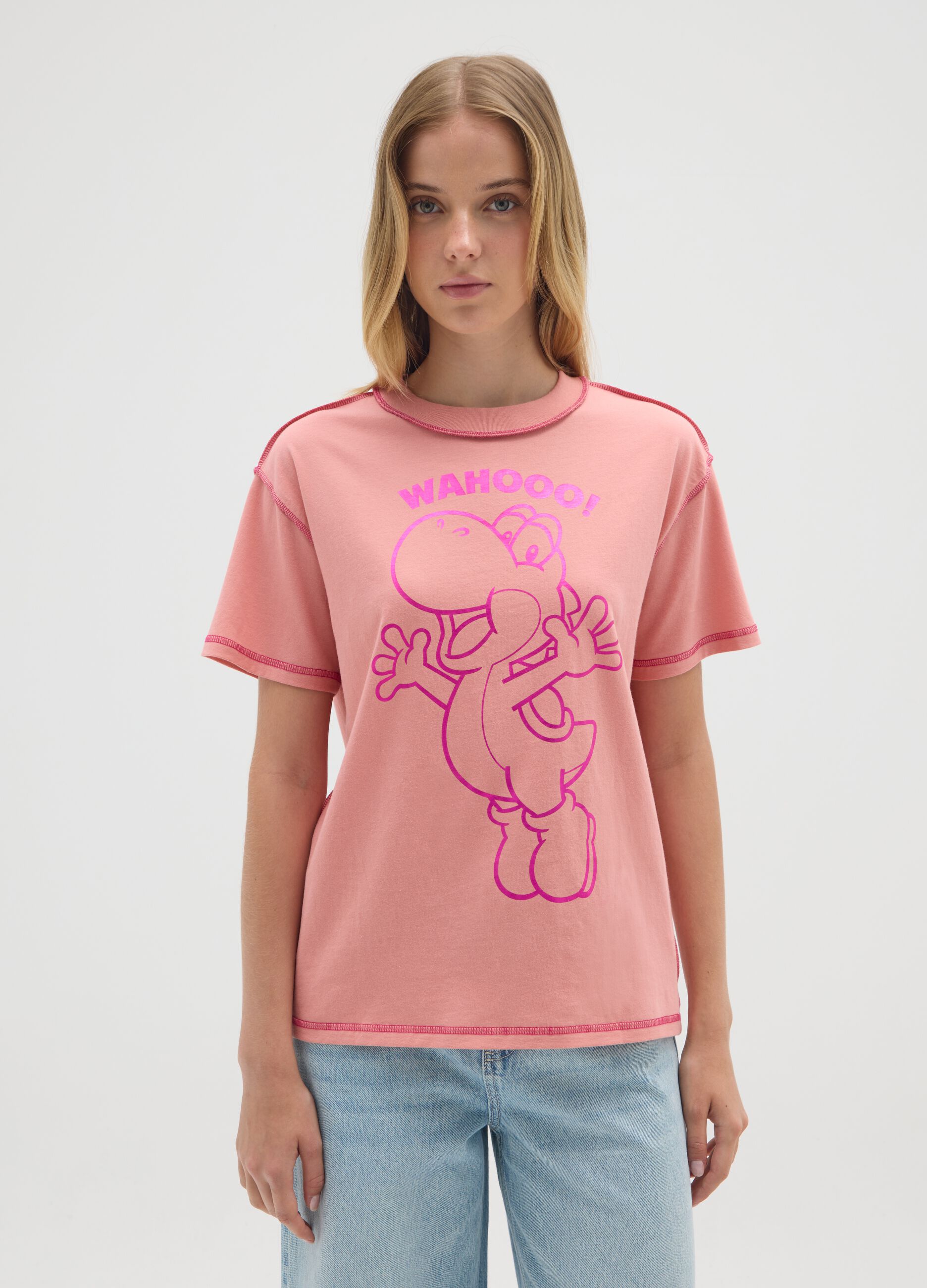 Regular fit pink pure cotton T-shirt