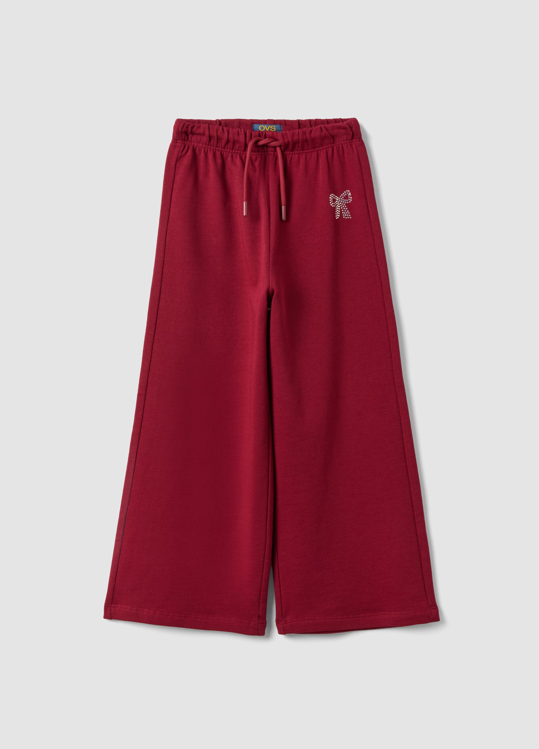 Red pure cotton trousers with elasticated waist and bow for girls