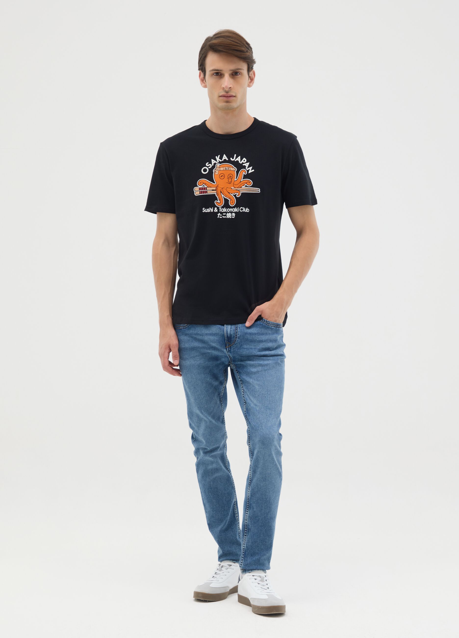 Black pure cotton T-shirt regular fit with print