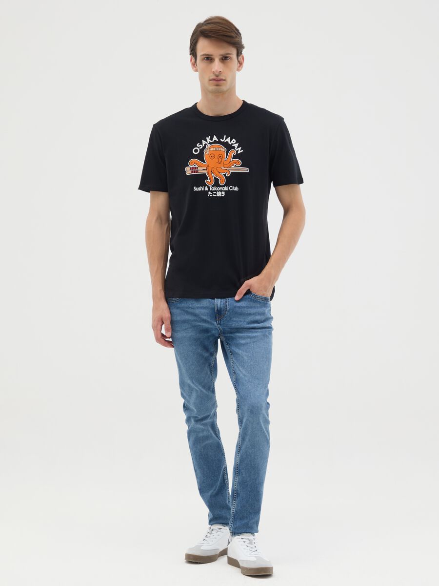 Black pure cotton T-shirt regular fit with print_1