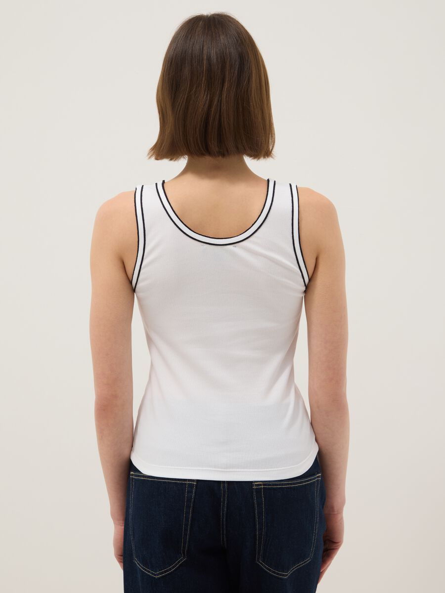 White stretch cotton tank top with border regular fit_1
