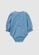 Baby girl bodysuit in pure denim cotton with frills_1