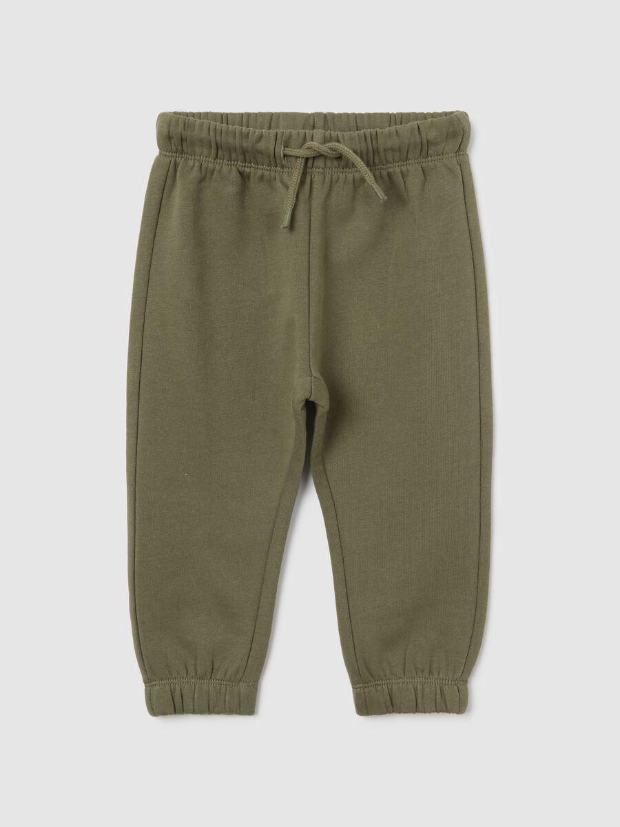 Pantaloni da bimbo in puro cotone verdi regular fit con vita elasticizzata_0
