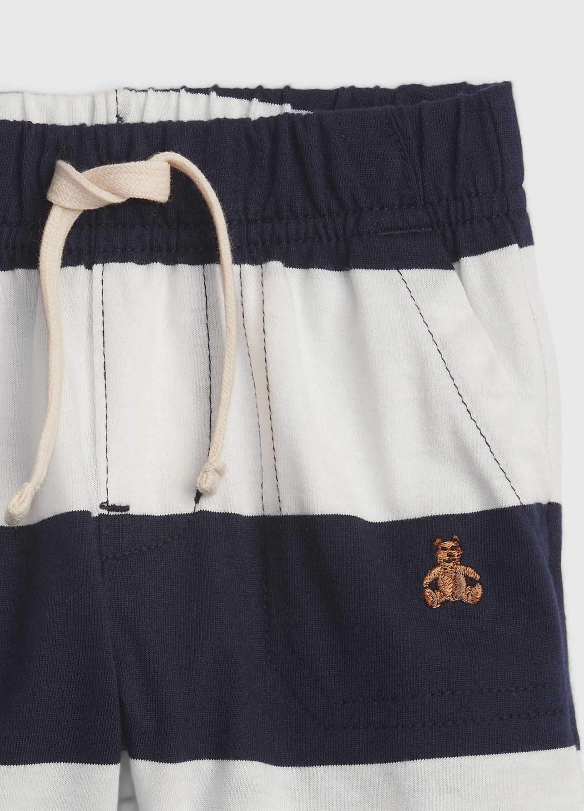 Striped shorts with teddy bear embroidery