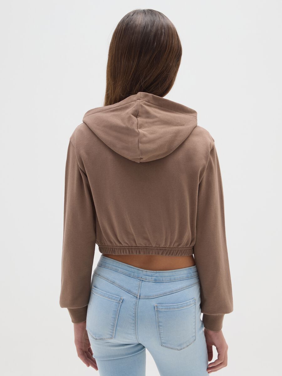 Felpa marrone da ragazza in misto cotone fitted full zip con cappuccio_1