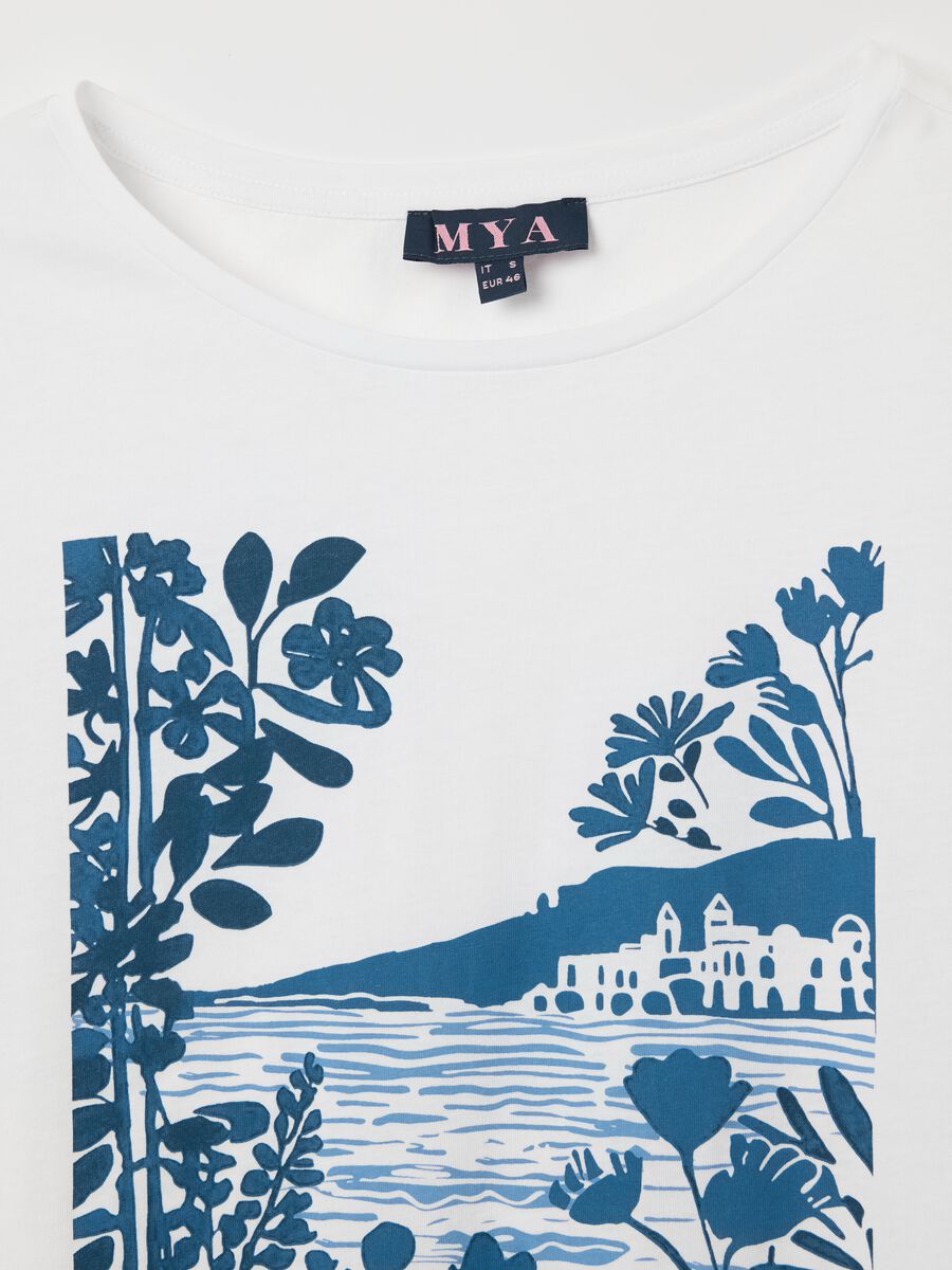 White T-shirt with blue Cannes print_1