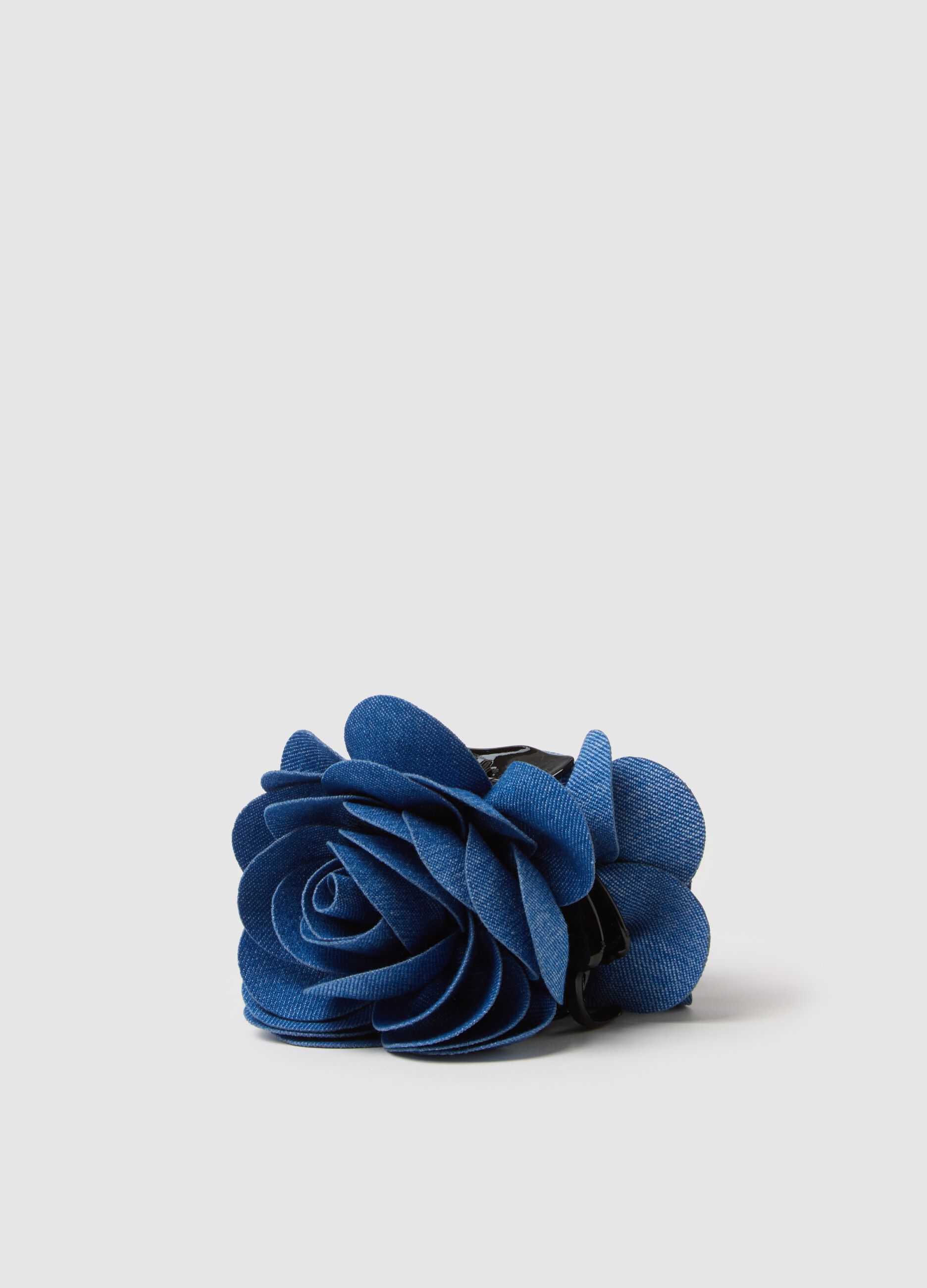 Blue Hair Clip with Ornamental Flower