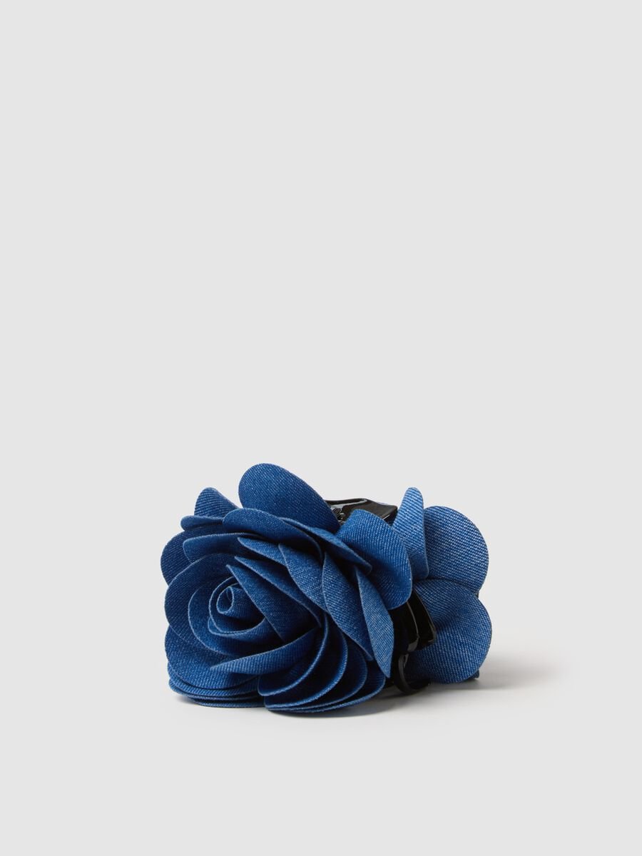 Fermaglio per capelli blu con fiore ornamentale_0