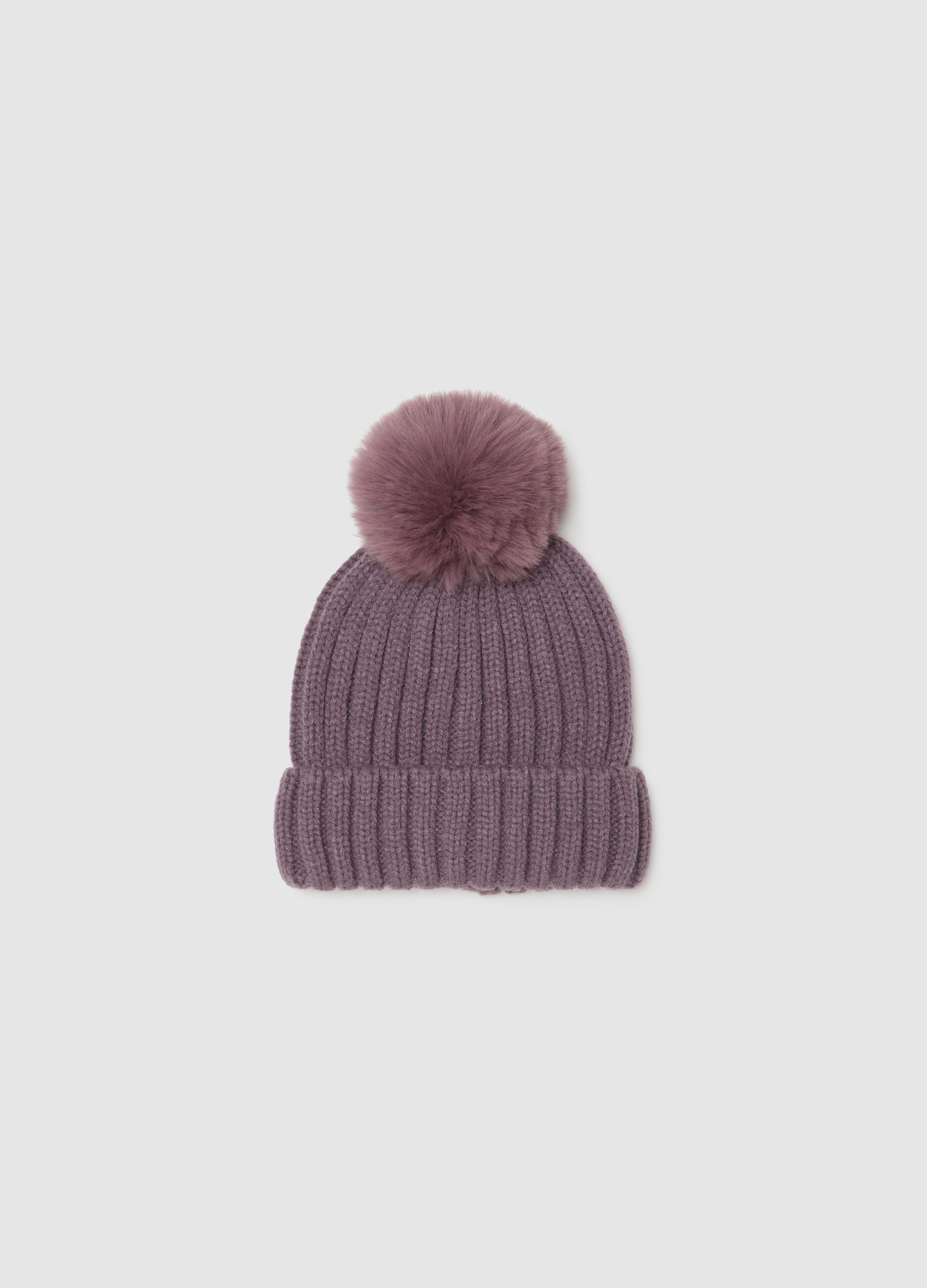 Purple girl's hat with pompom