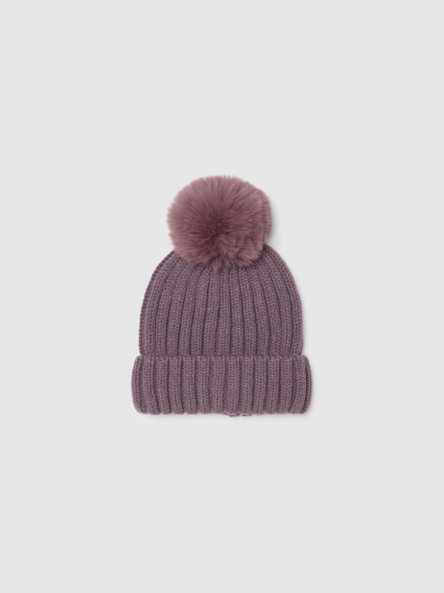 Cappello da bambina viola con pon pon_0