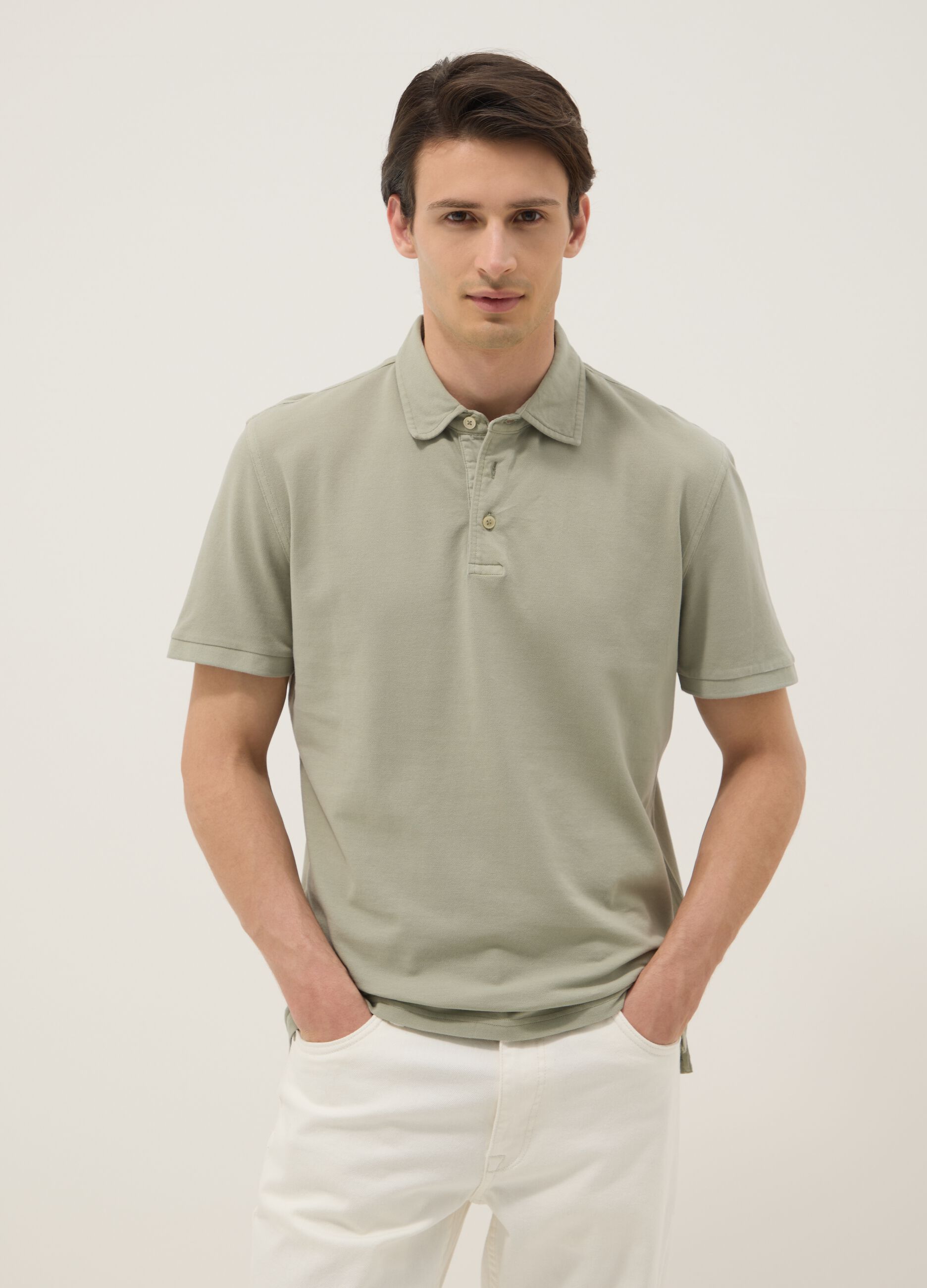 Polo verde in puro cotone a maniche corte slim fit