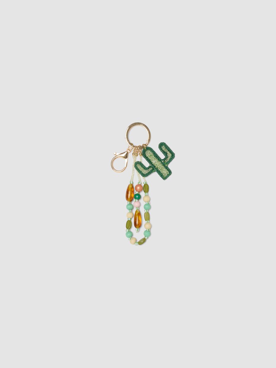Green cactus and beaded keyring_0