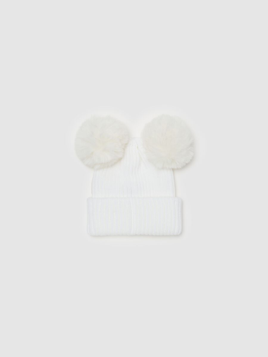 Hat with faux fur pompom and bow_1
