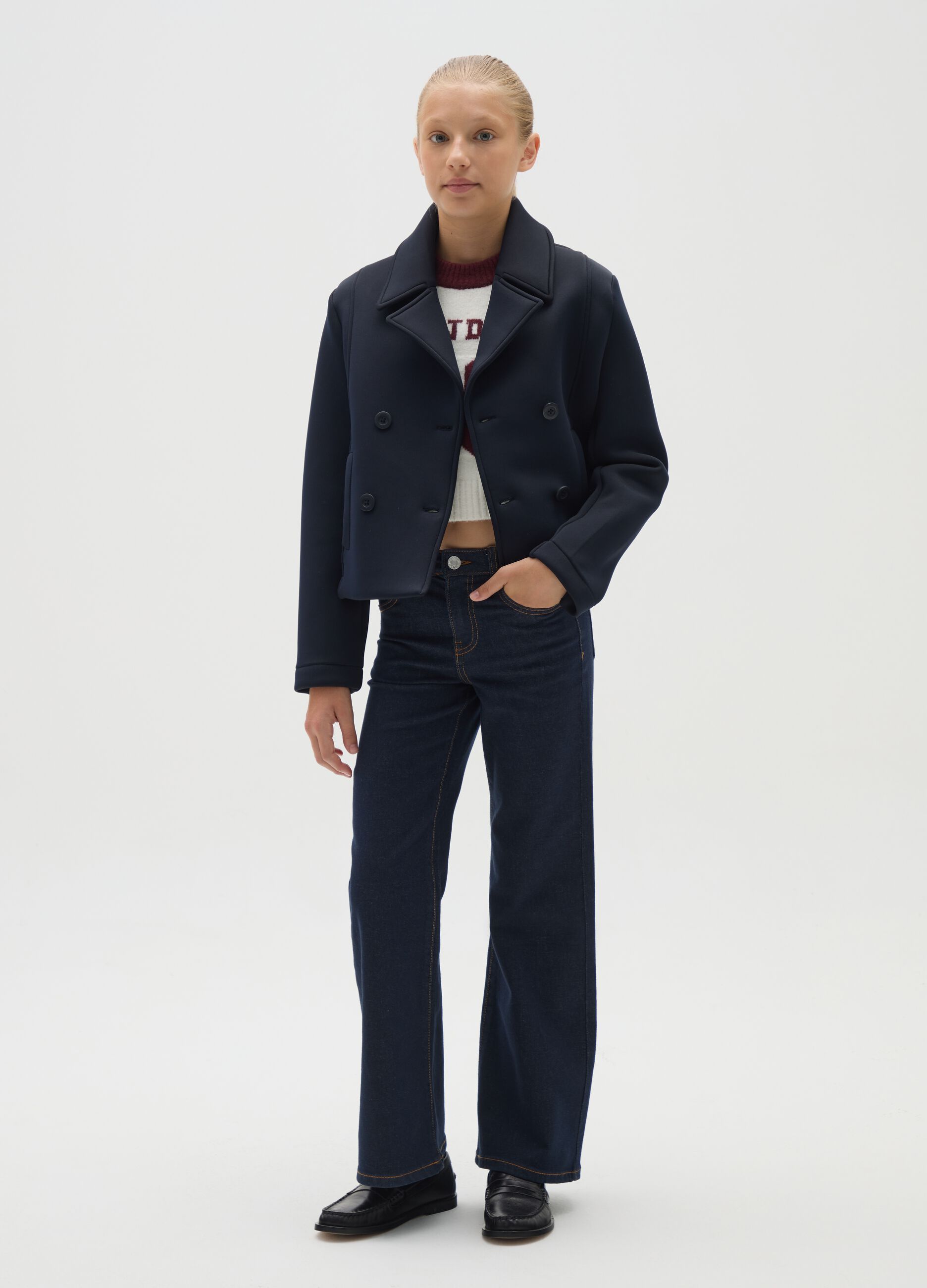Girls' blue wide leg denim jeans