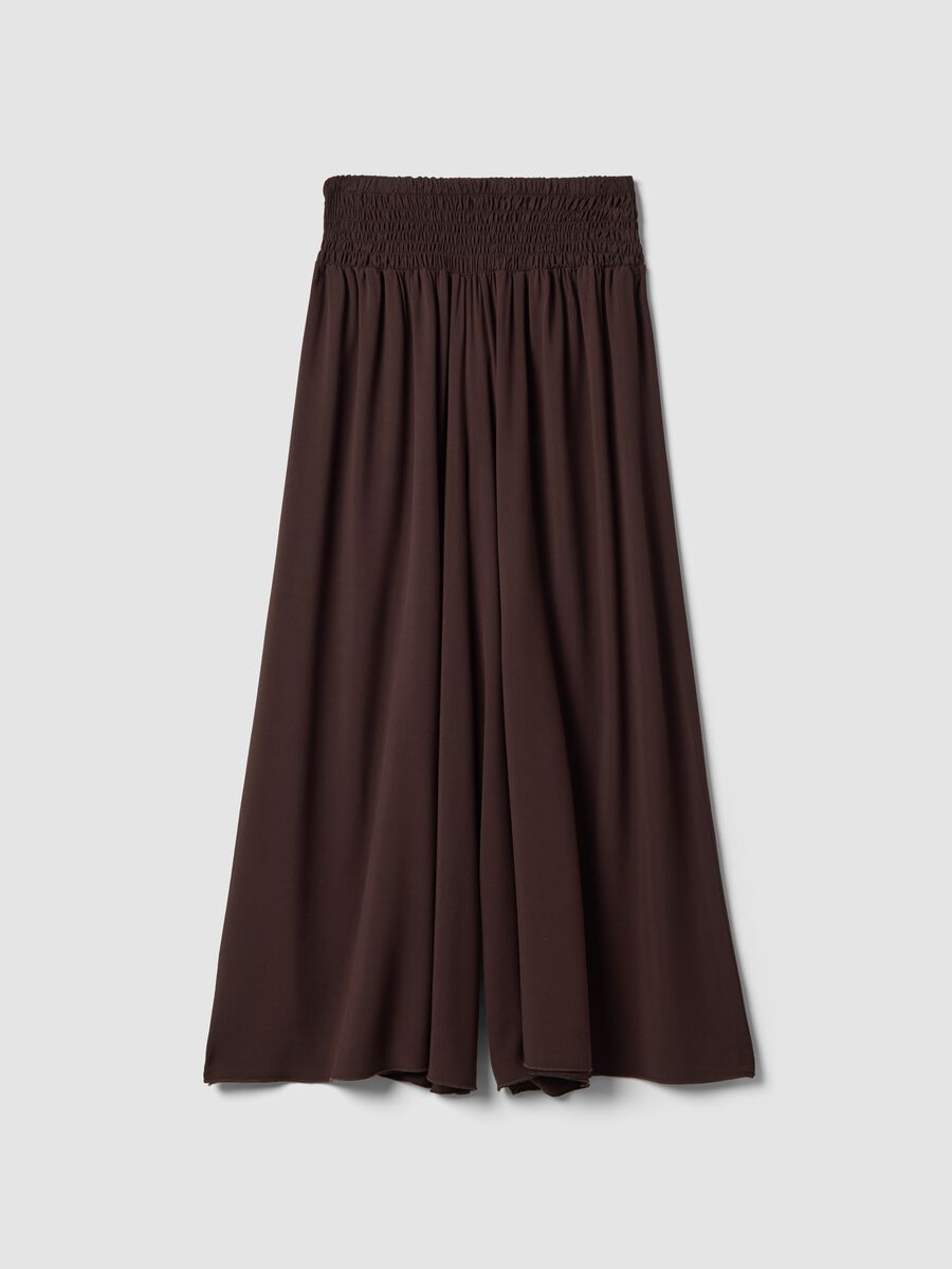 Wide brown pure viscose trousers with elasticated waist, regular fit_4