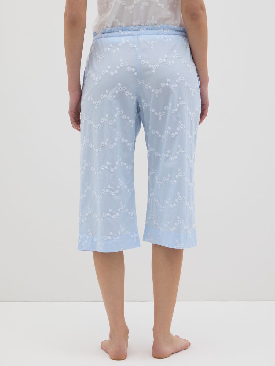 Women's multi-colour culotte trousers in pure cotton with floral embroidery_2