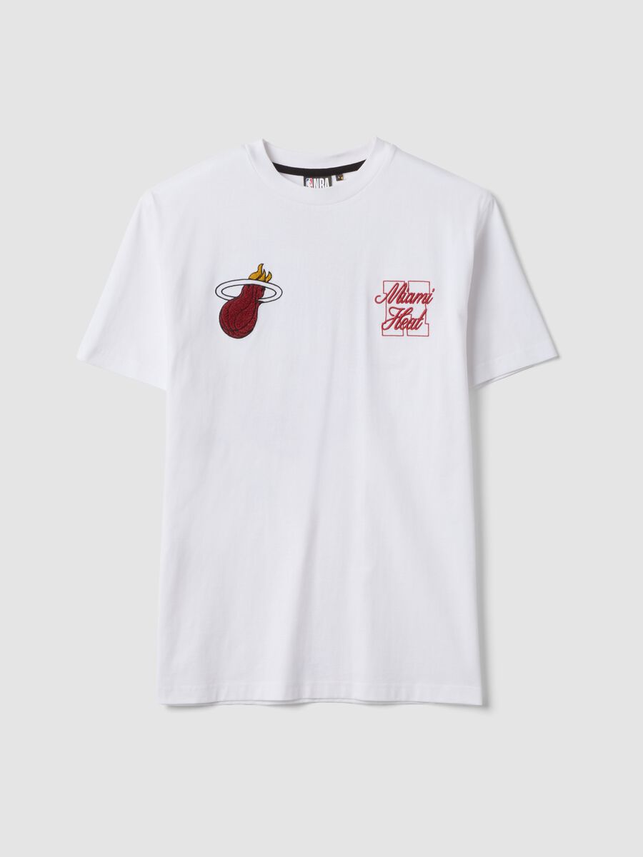 White pure cotton T-shirt with embroidered Miami Heat logo_4
