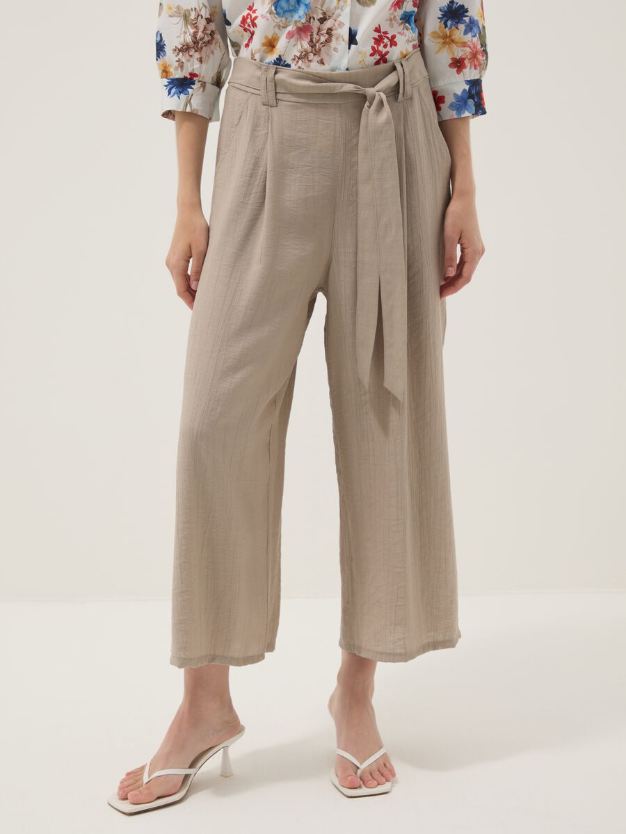 Beige viscose-blend trousers with belt_1