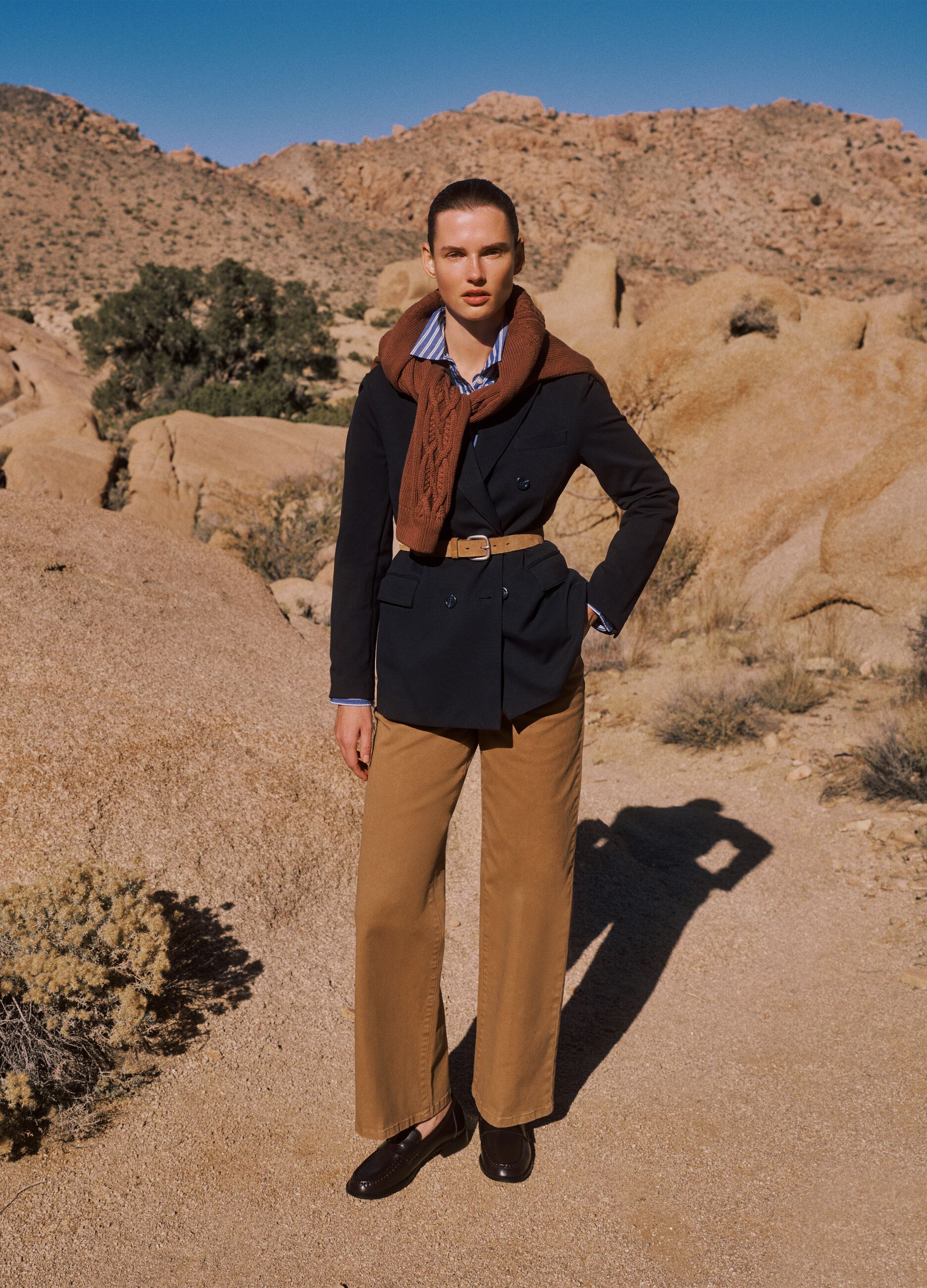 Straight Brown Stretch Cotton Chino Trousers