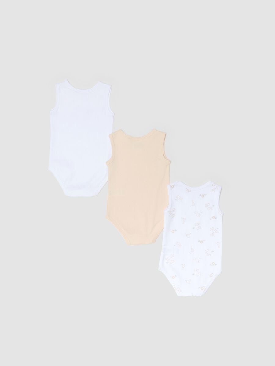 Multicolour sleeveless cotton baby bodysuit trio pack_1