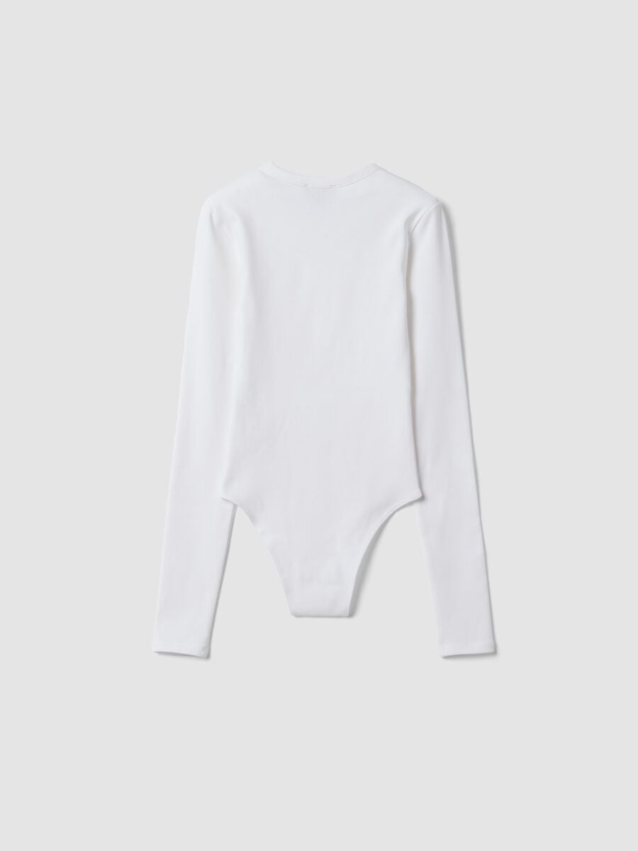 White fitted stretch cotton bodysuit with crew neck_4
