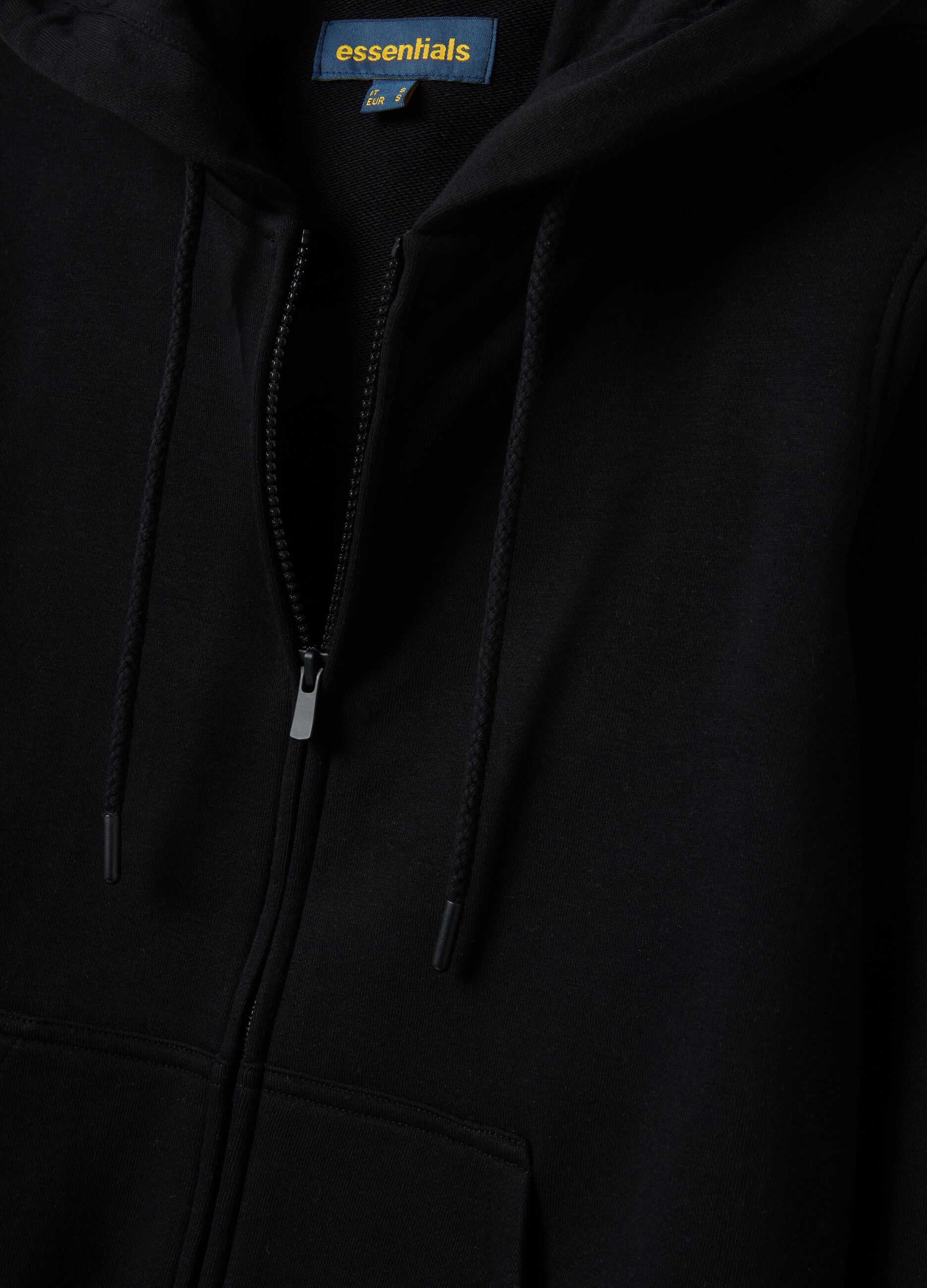 Black cotton blend hoodie regular fit with zip