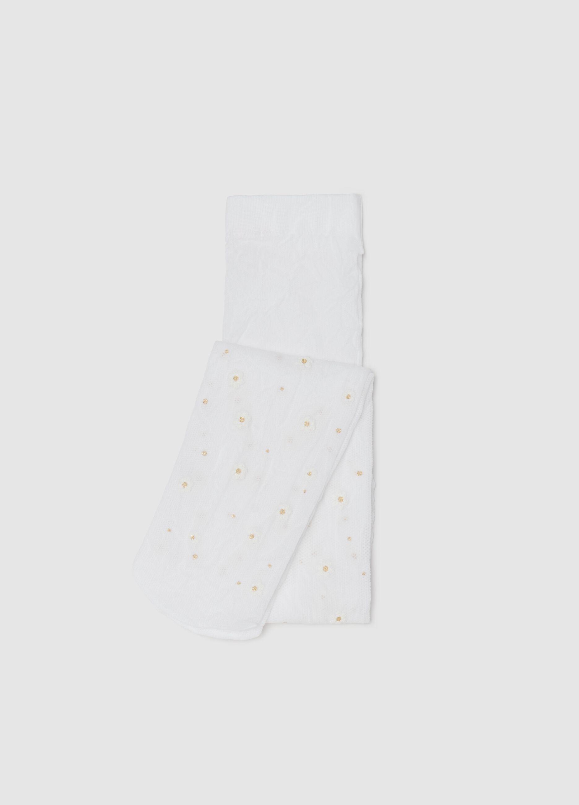 White tights with glitter flowers