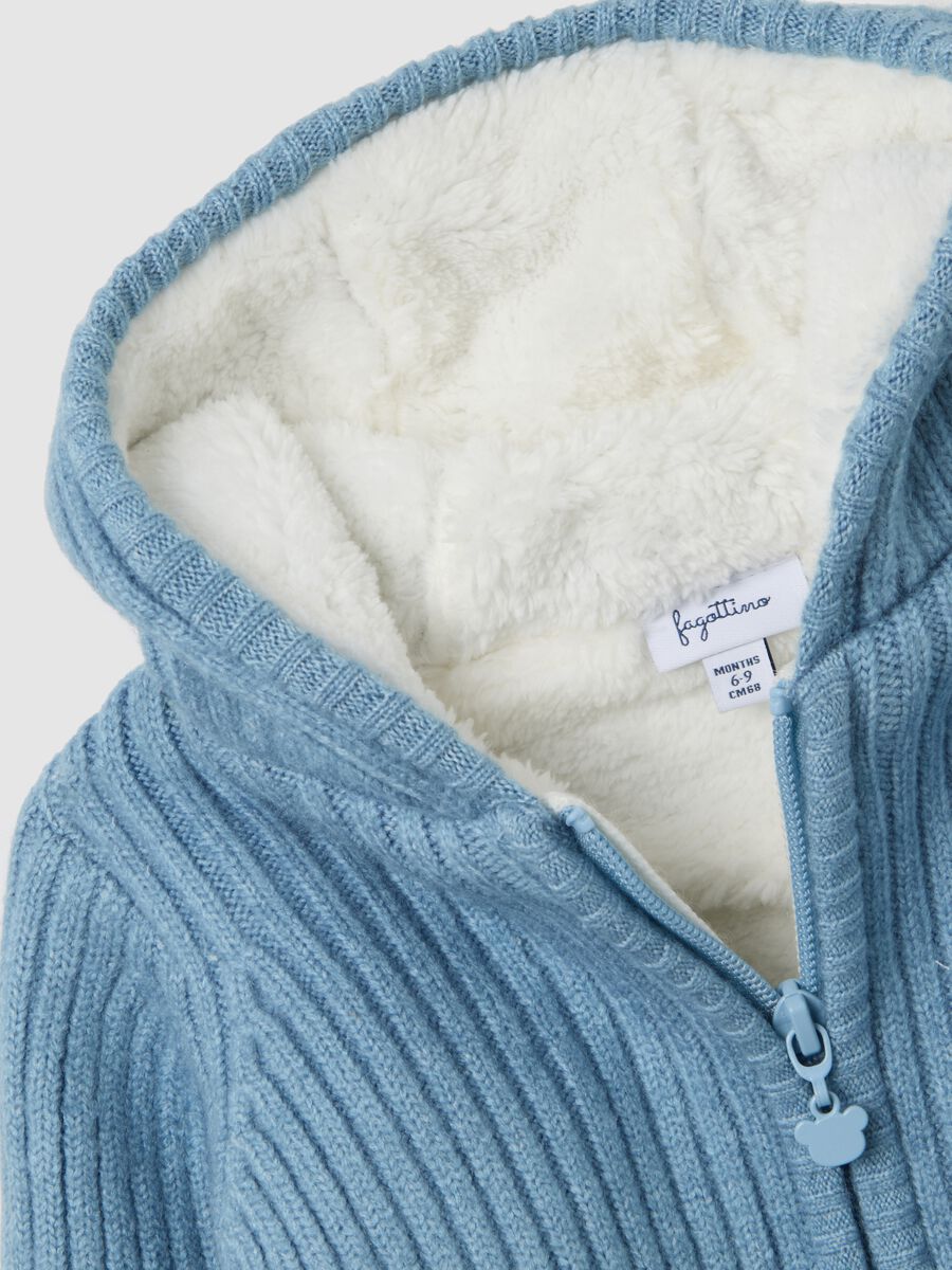 Blue baby hooded jacket with regular fit and striped pattern_3