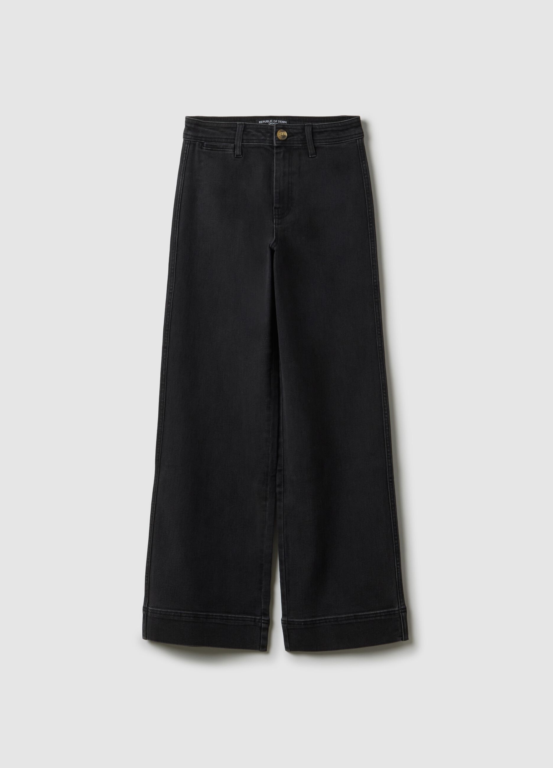 Black Stretch Cotton Wide Leg Jeans