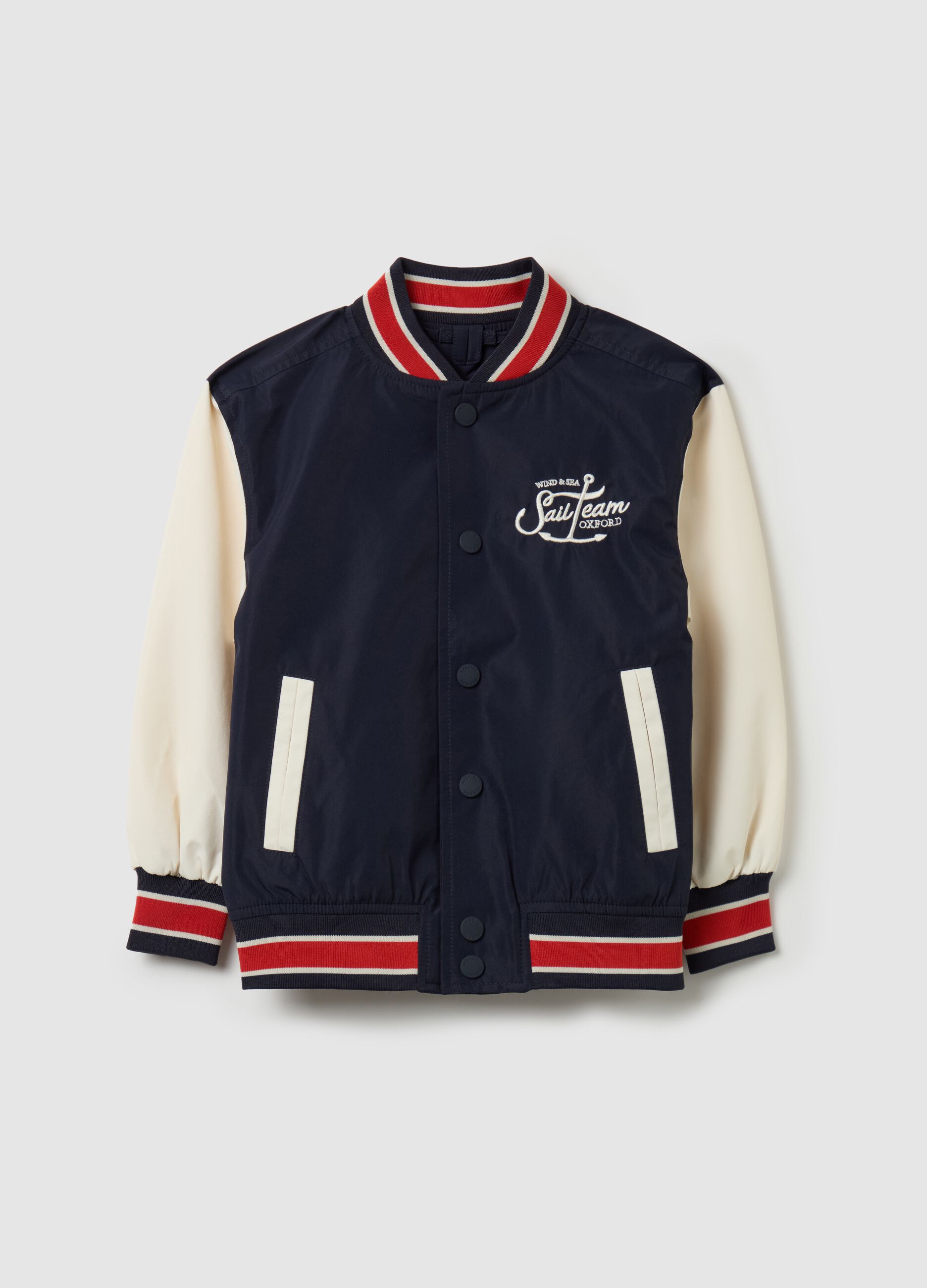 Varsity bomber jacket with "Sailing Team Wind & Sea” embroidery