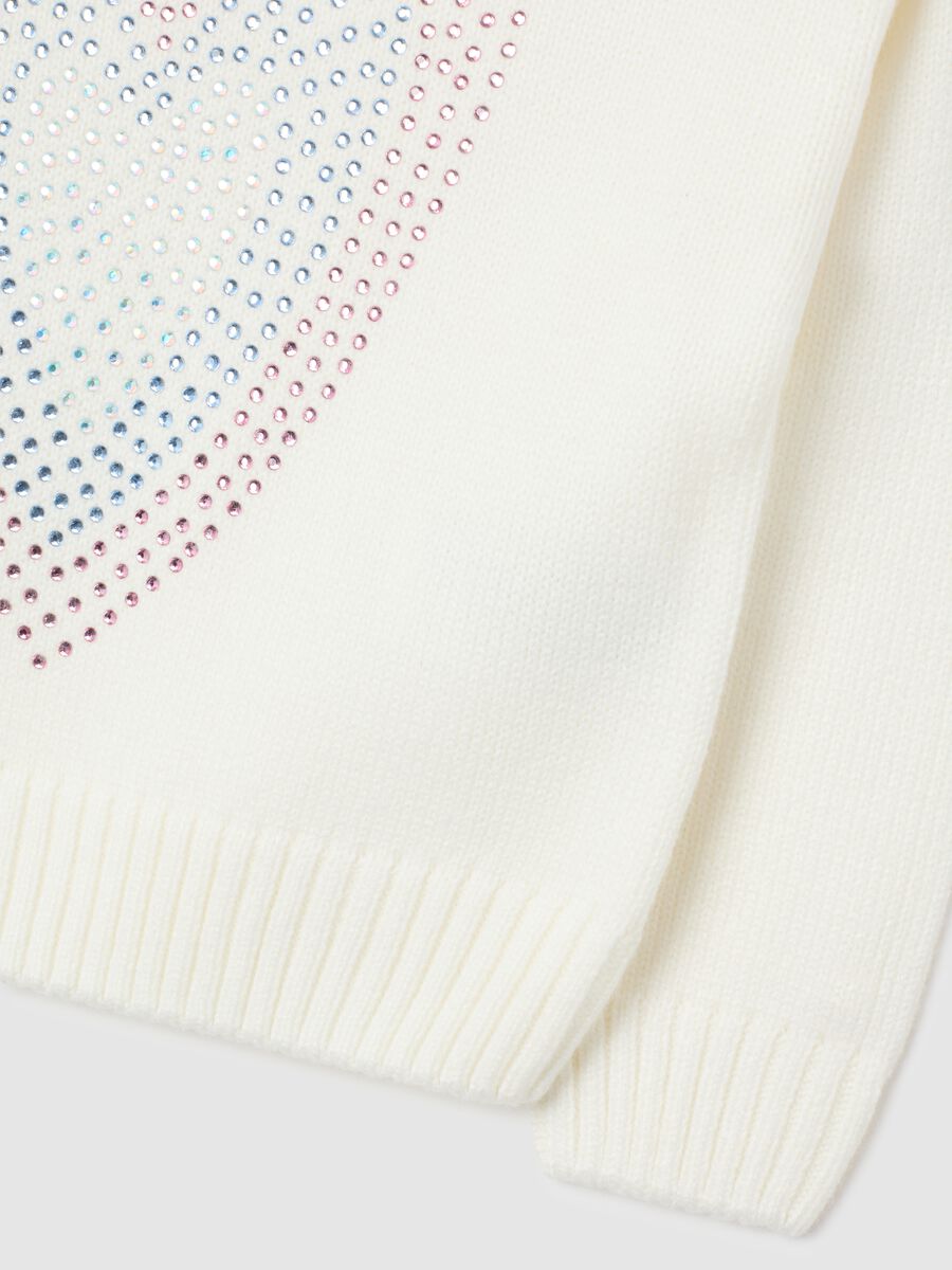 Girls' White Regular Fit Sweater with Rhinestones_3