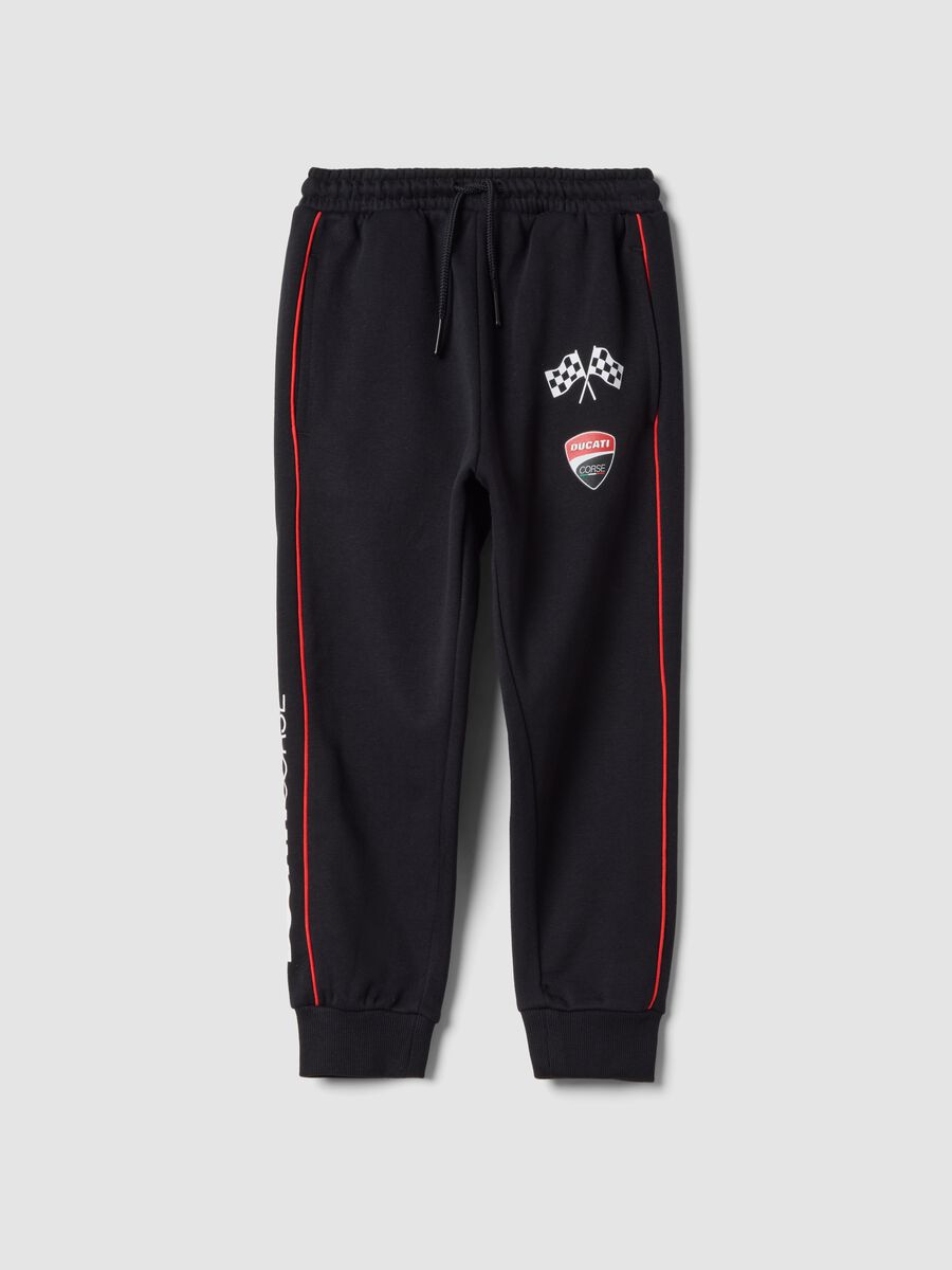 Black cotton-blend jogger trousers with drawstring and Ducati logo_0